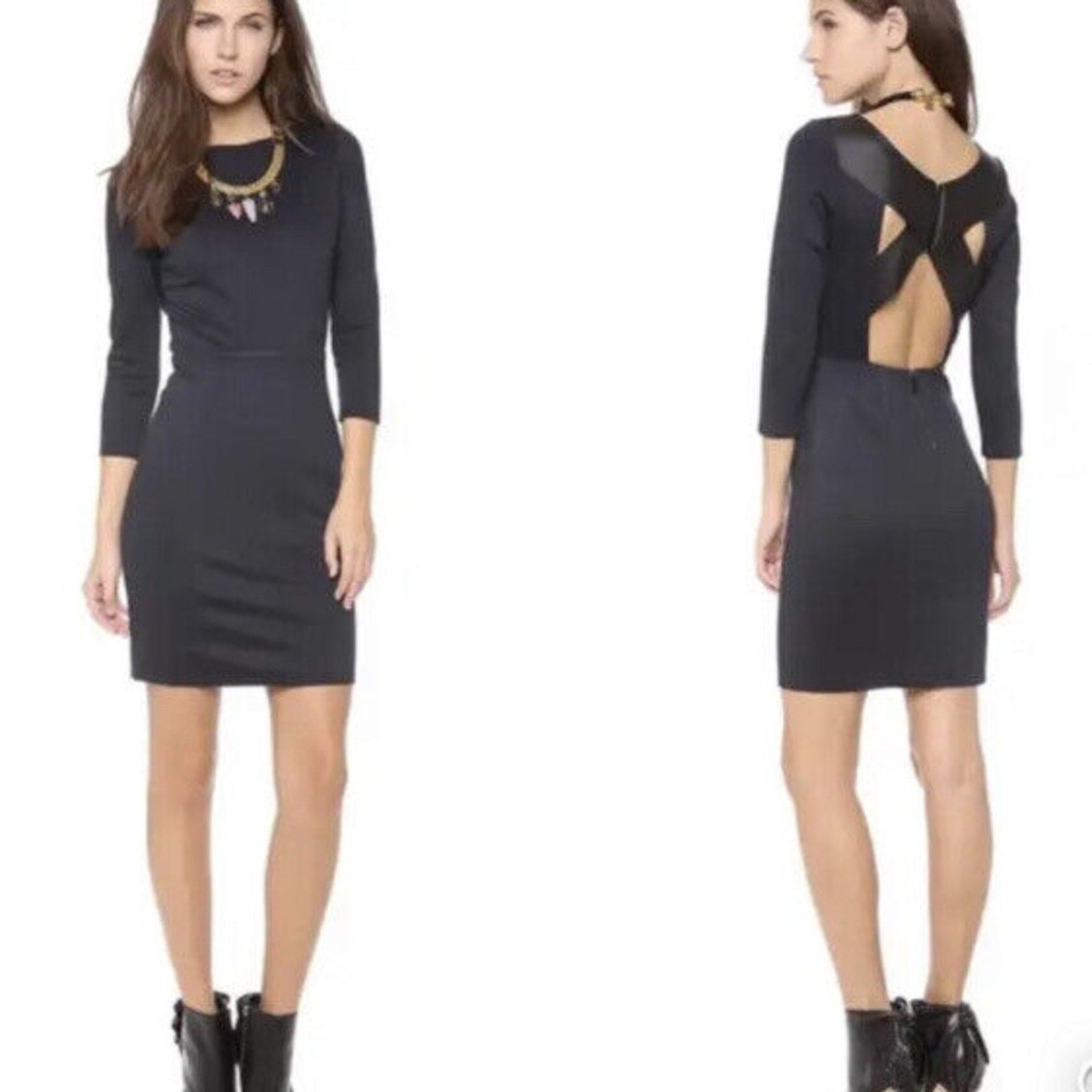 alice + olivia Xenah Lamb Leather Cutout 3/4 Sleeve Mini Dress - size 4