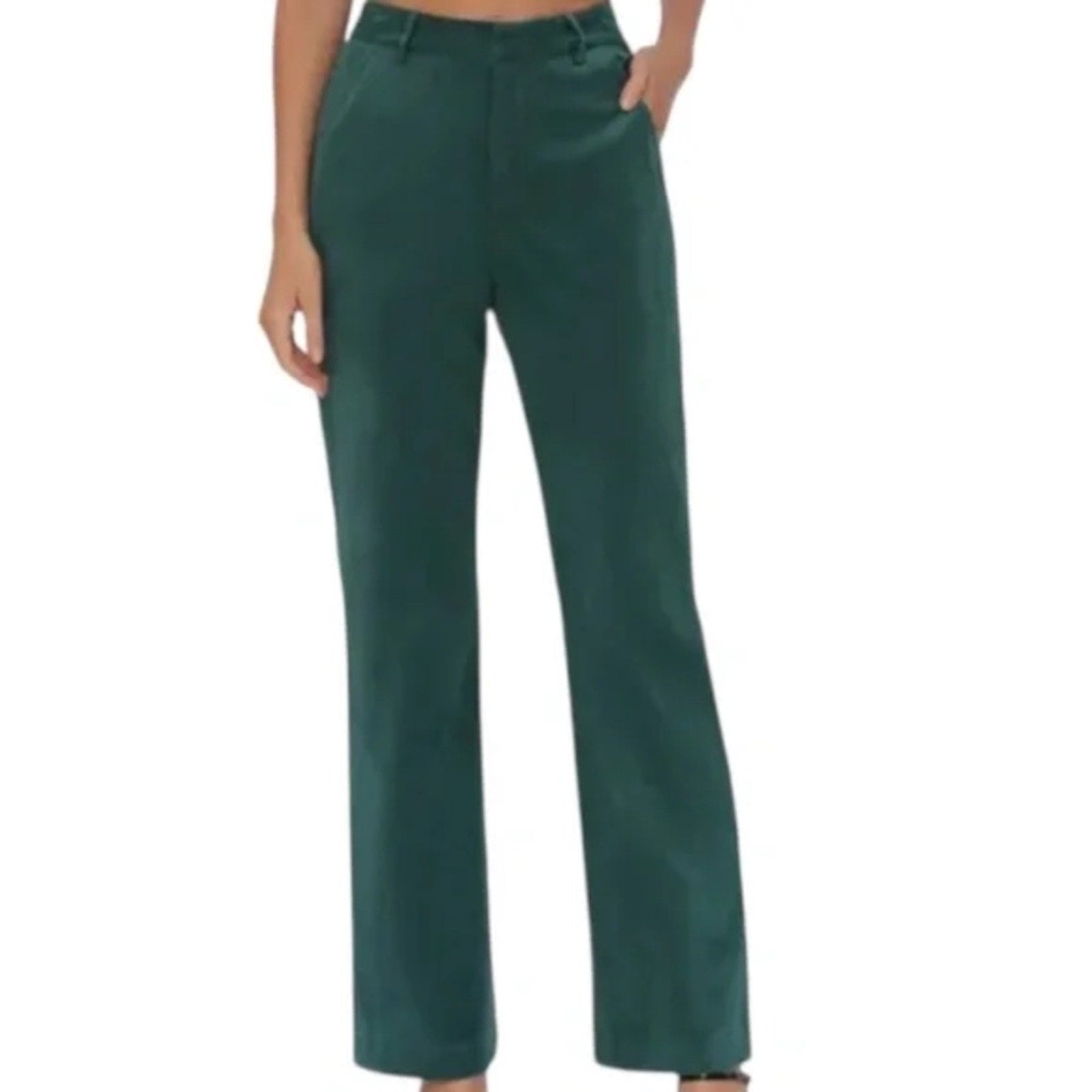 NWT Avec Les Filles Faux Suede Tuxedo Pants Green Straight Leg - size 6