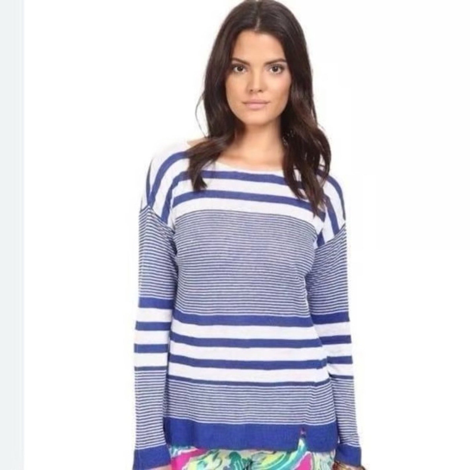 LILLY PULITZER | Camilla Linen Blue & White Striped Sweater - size XL