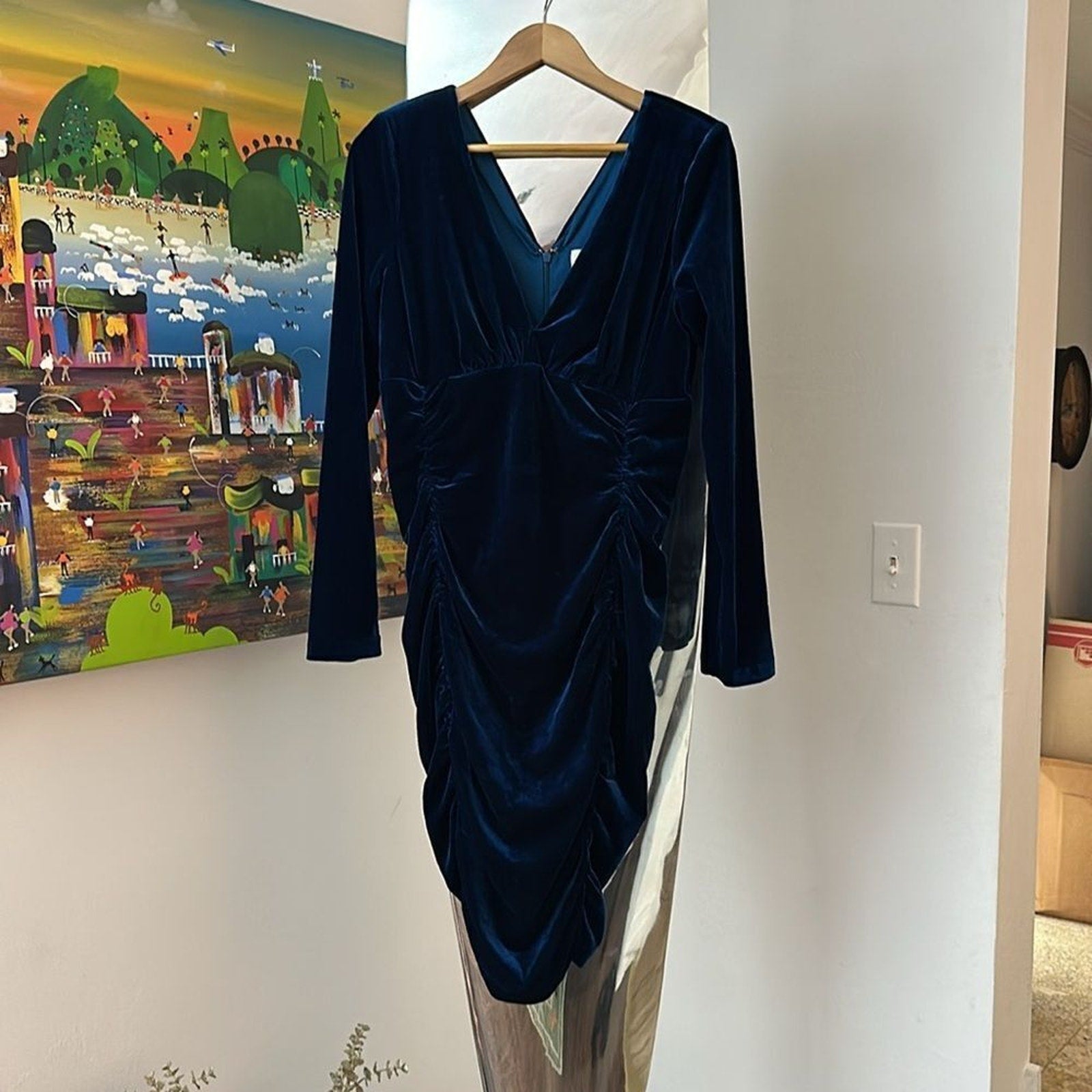 NEW Jewel Badgley Mischka Brand Velvet Ruched Mini Dress - size 14
