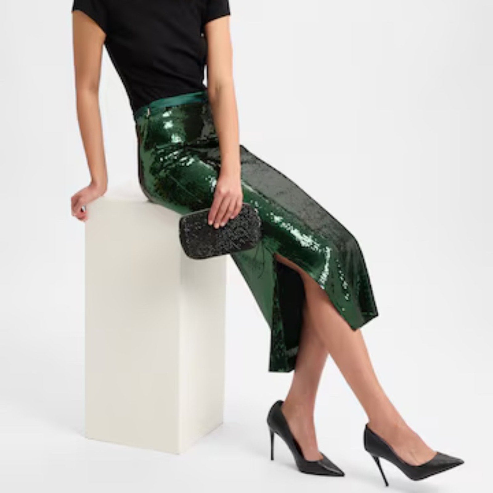 NEW BOSS RELAXED-FIT MIDI SKIRT WITH SEQUIN EMBELLISHMENTS - size M