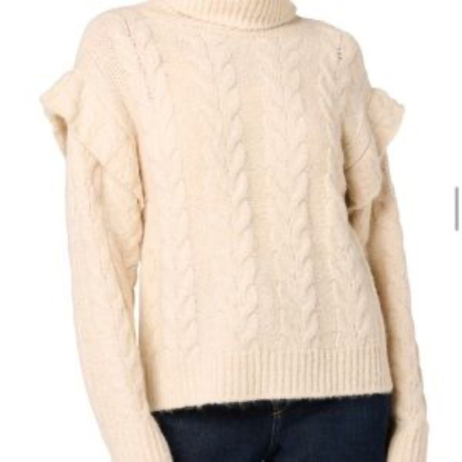 NWT JOE'S JEANS Ruffle Sleeve Cable Knit Turtleneck wool blend Sweater - large