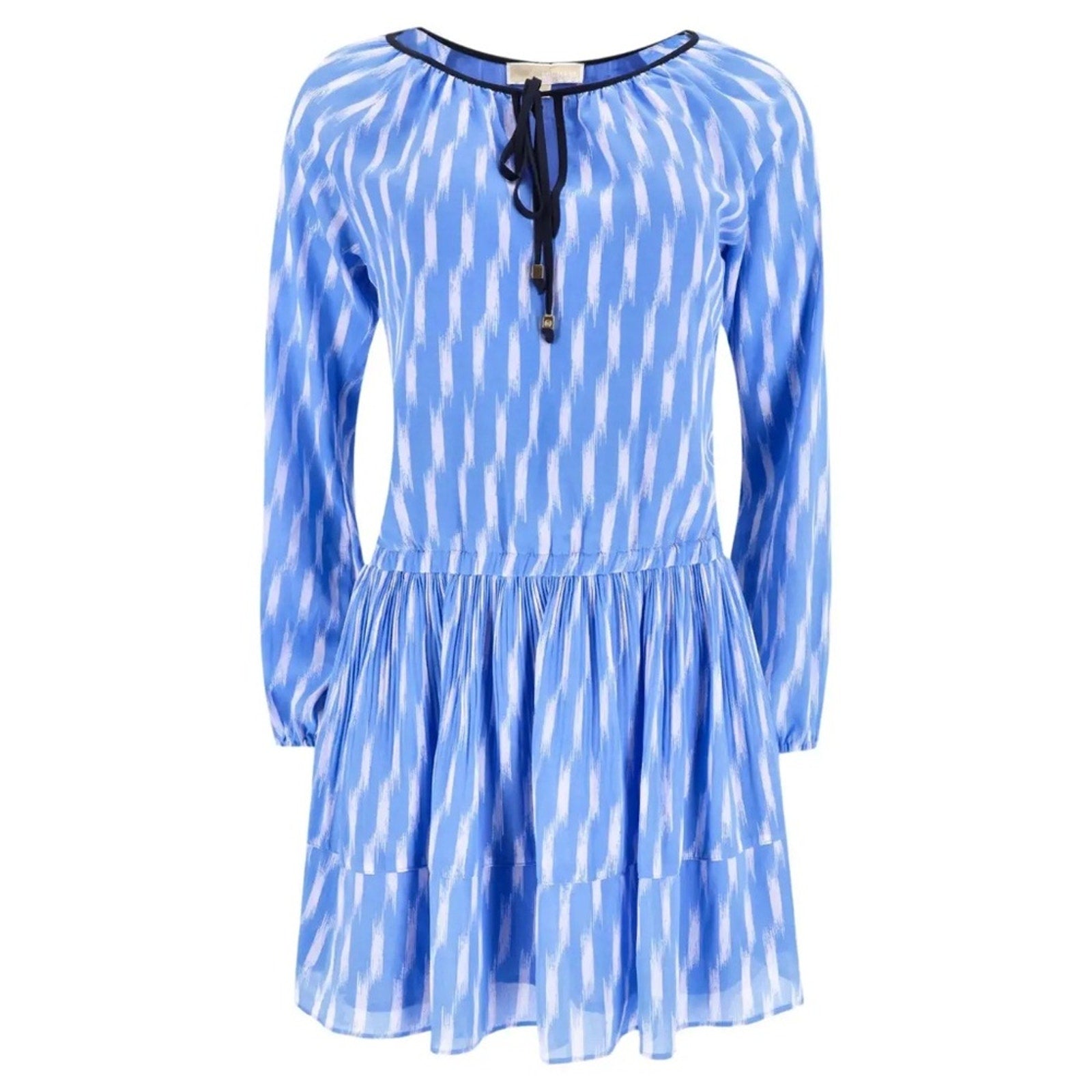 Michael Kors Blue & White Oxford Pleated Chiffon Short Casual Dress - size XL