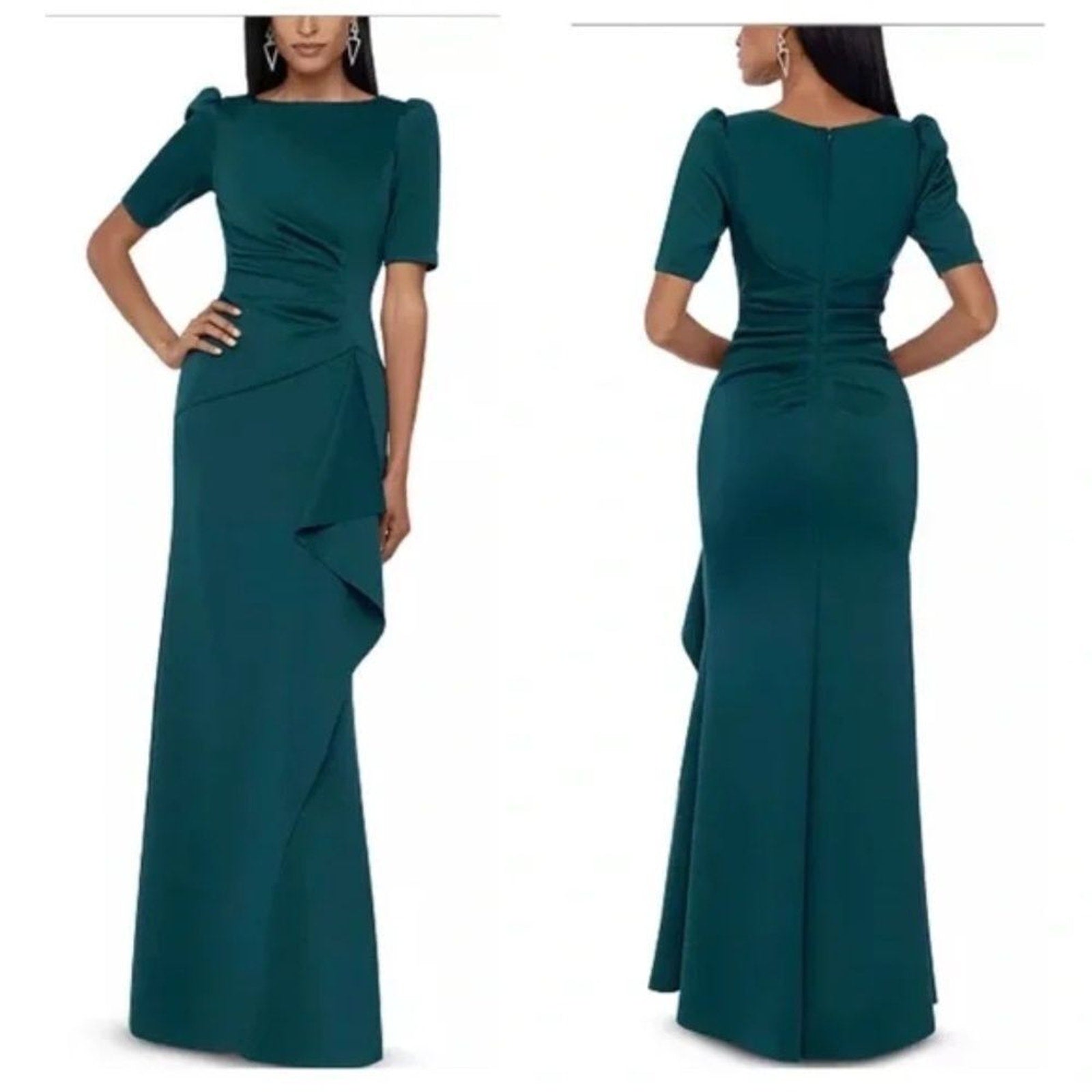 NWT Xscape "DEMI" 3/4 SLEEVE SIDE RUCHED FLOOR LENGTH GOWN - size 10
