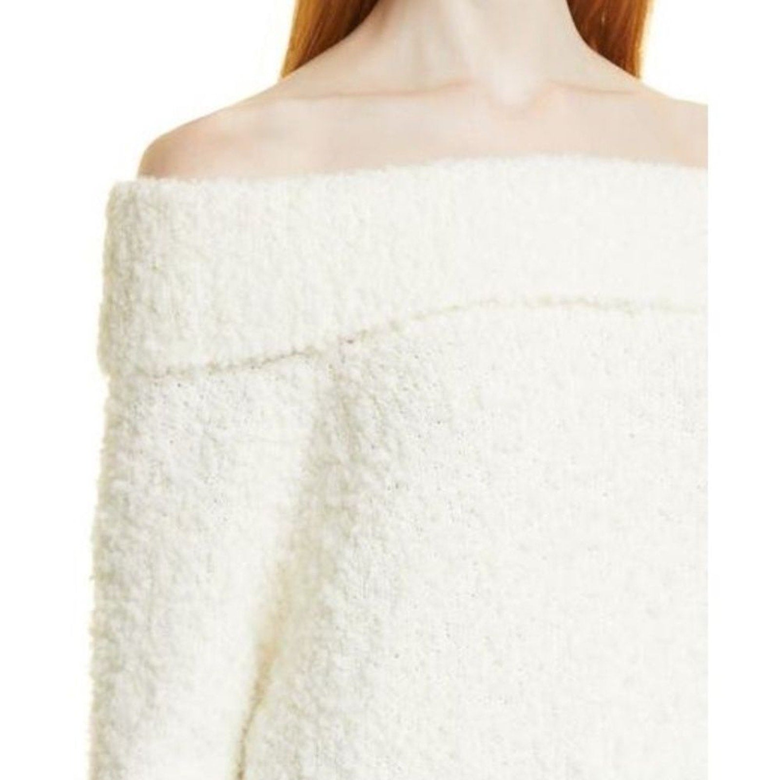 NEW CINQ A SEPT LEYA WOOL BLEND OFF THE SHOULDER PULLOVER SWEATER - size M