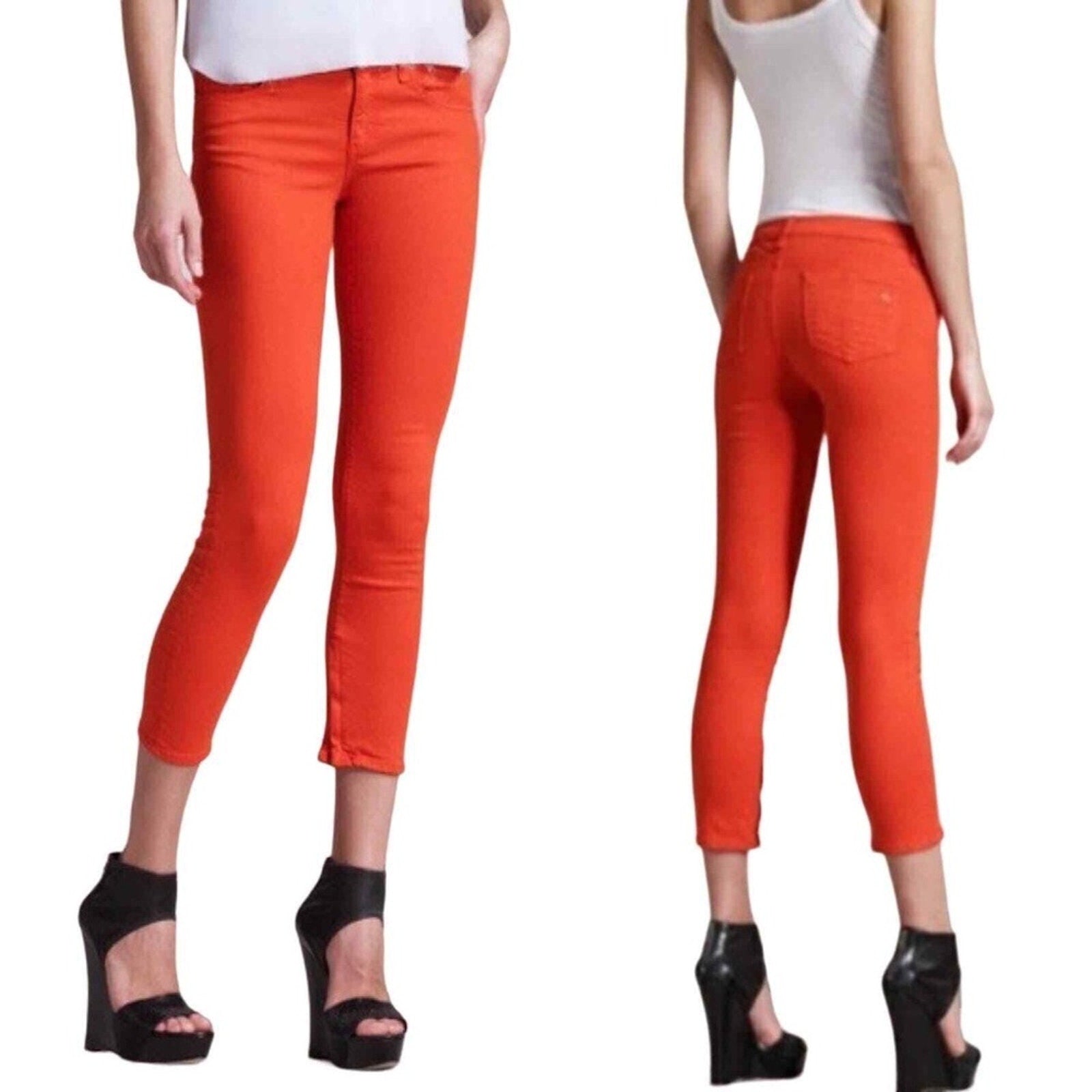 rag & Bone The Zipper Capri Jeans In Bright Orange - size 26