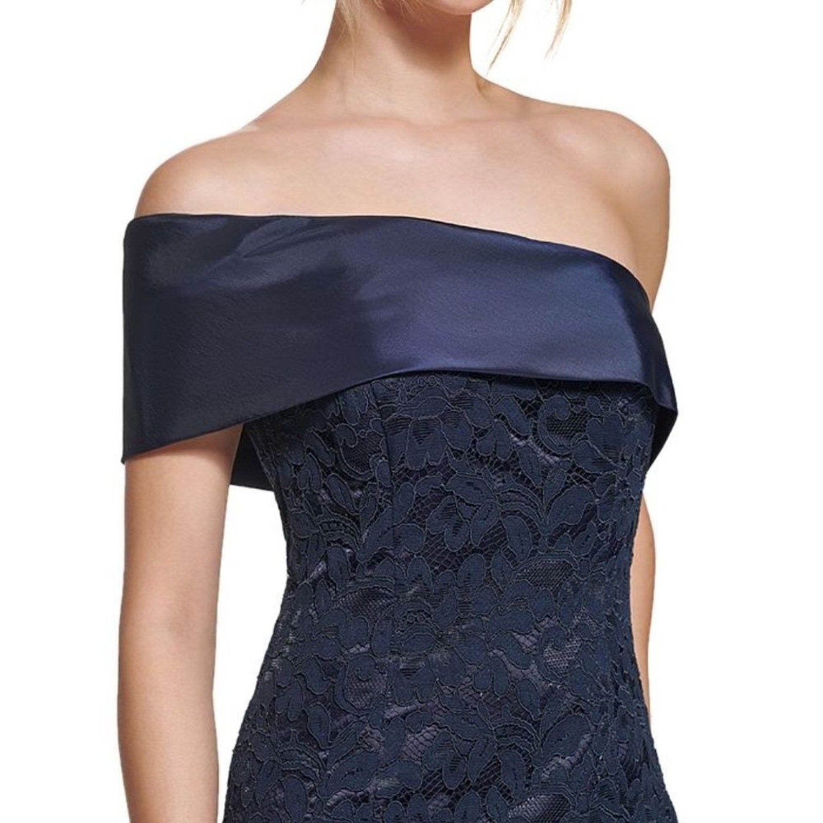 NWOT ELIZA J One Shoulder Satin Band Lace Overlay Mermaid Gown - size 14
