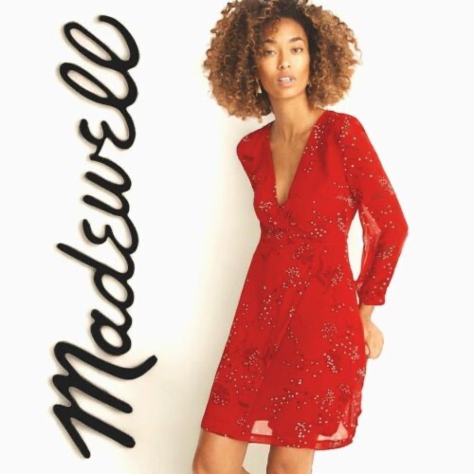 Madewell Hazelwood Windswept Red Floral Faux Wrap Front Dress Size 4