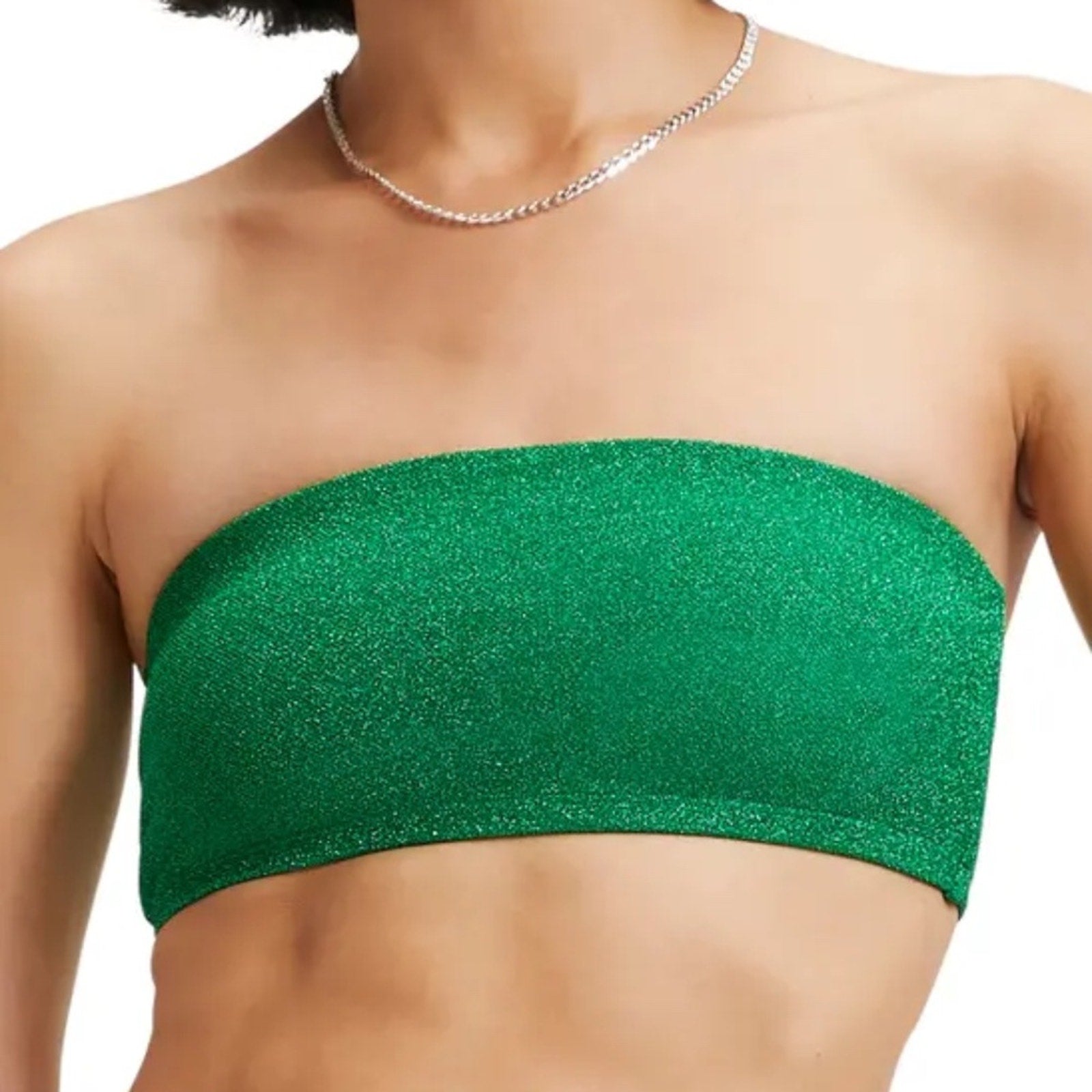 NEW GOOD AMERICAN Sparkle Better Bandeau Bikini Top In Summer Green - size 2 (M)