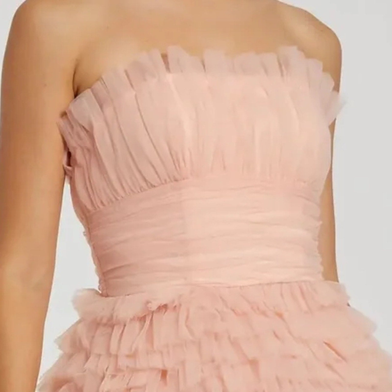 MAC DUGGAL Pink Strapless Tulle Ruffle Gown - size 6