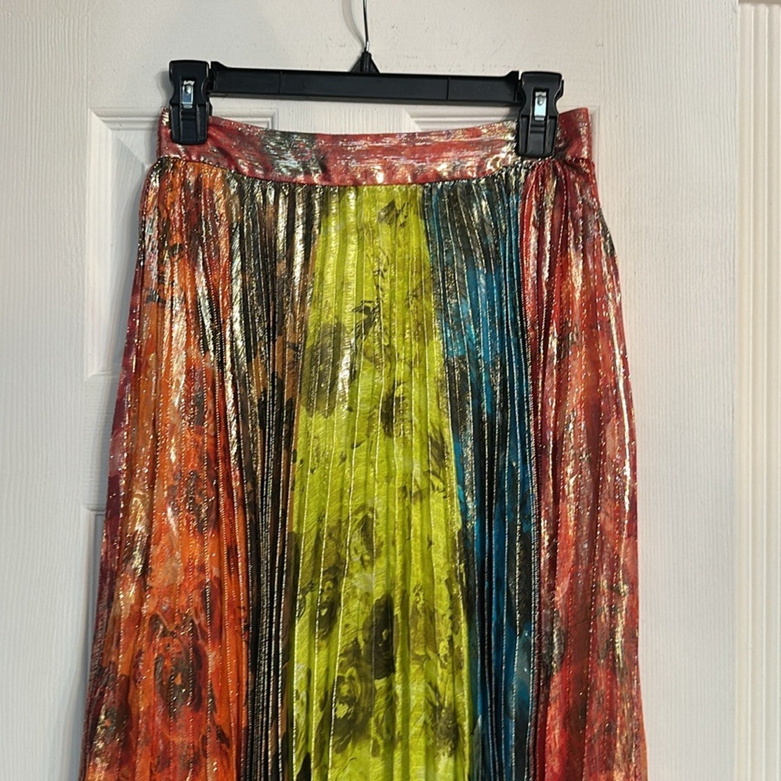 NEW ALICE + OLIVIA Katz pleated metallic floral-print chiffon maxi skirt -size 2