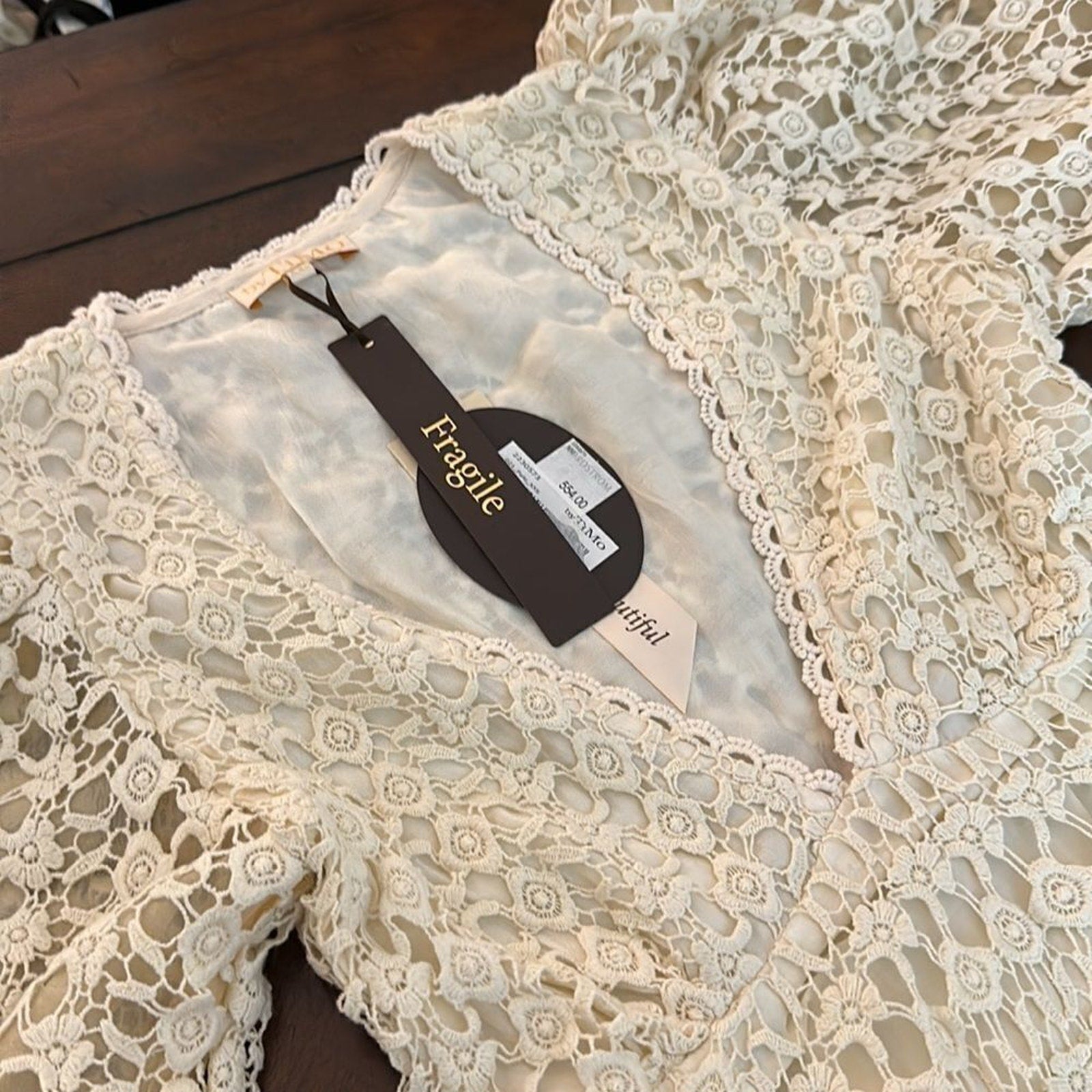 NWT byTiMo Puff-Sleeve Lace Crochet Dress - size XXS