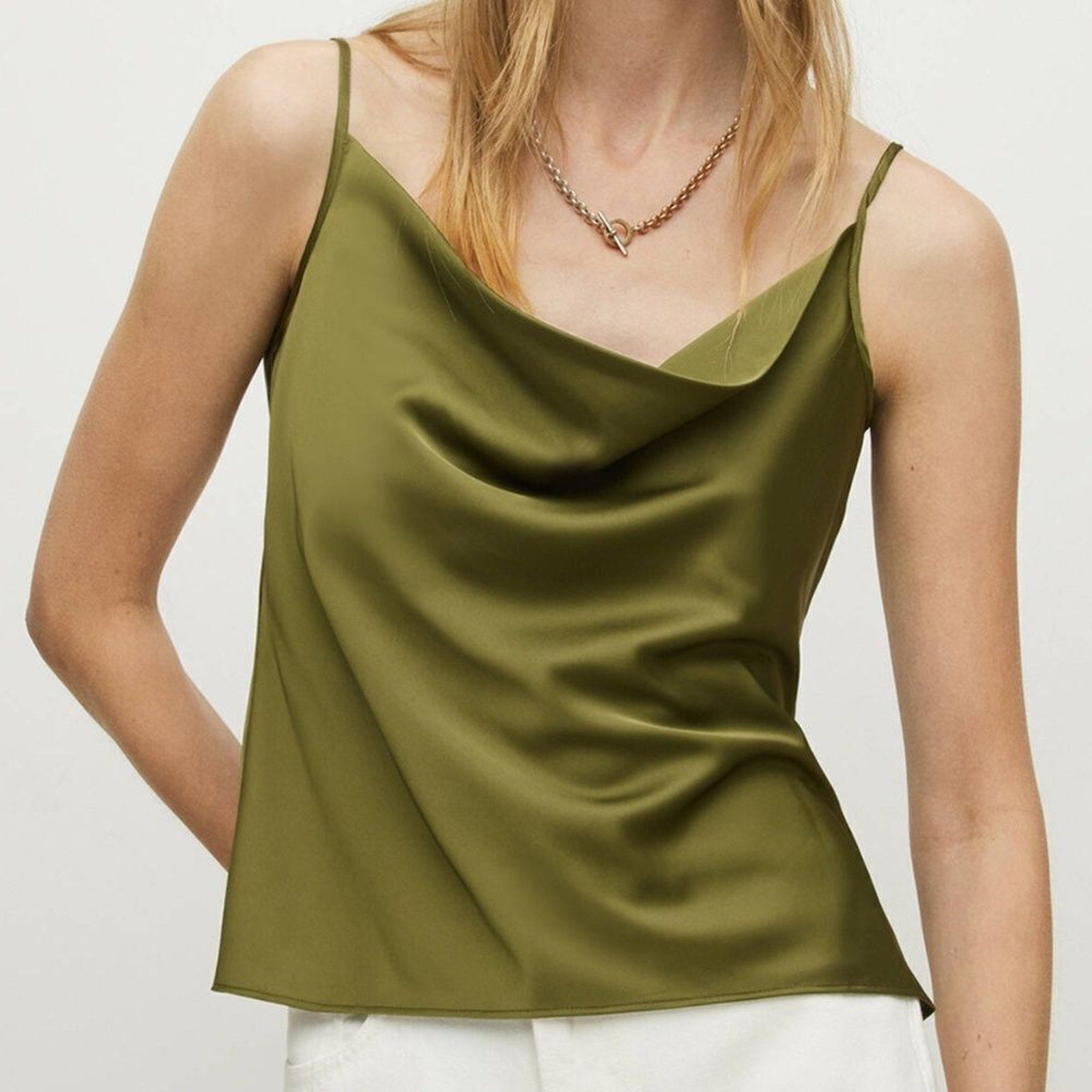 NWT ALLSAINTS ALLSAINTS GREEN ‘HADLEY’ SATIN SLEEVELESS TOP - size 10