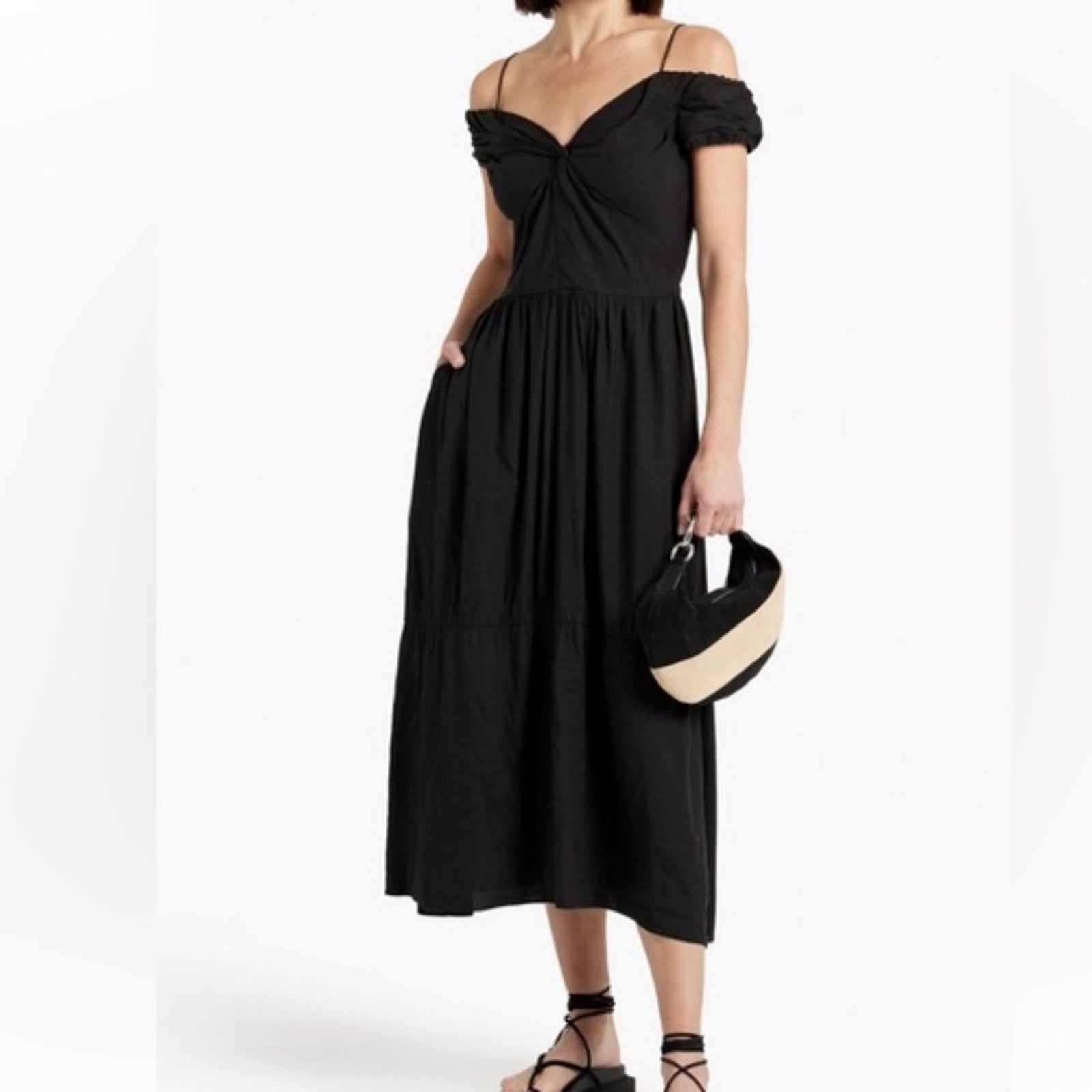 NWT VINCE Off Shoulder Twist Front Dress black V825151465 - size 2