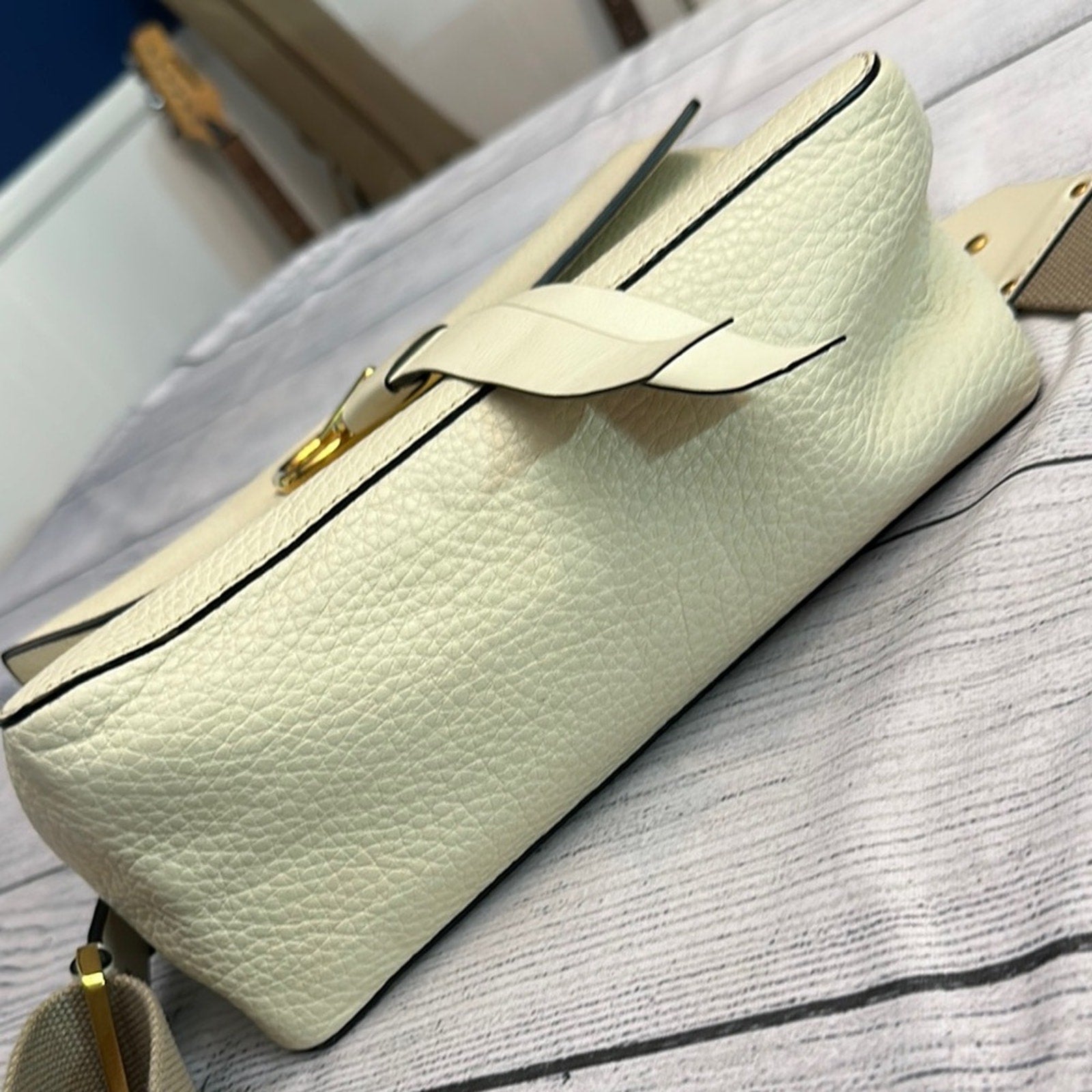 Valentino Garavani Pebbled Calfskin Mini VRing Shoulder Bag Light Ivory