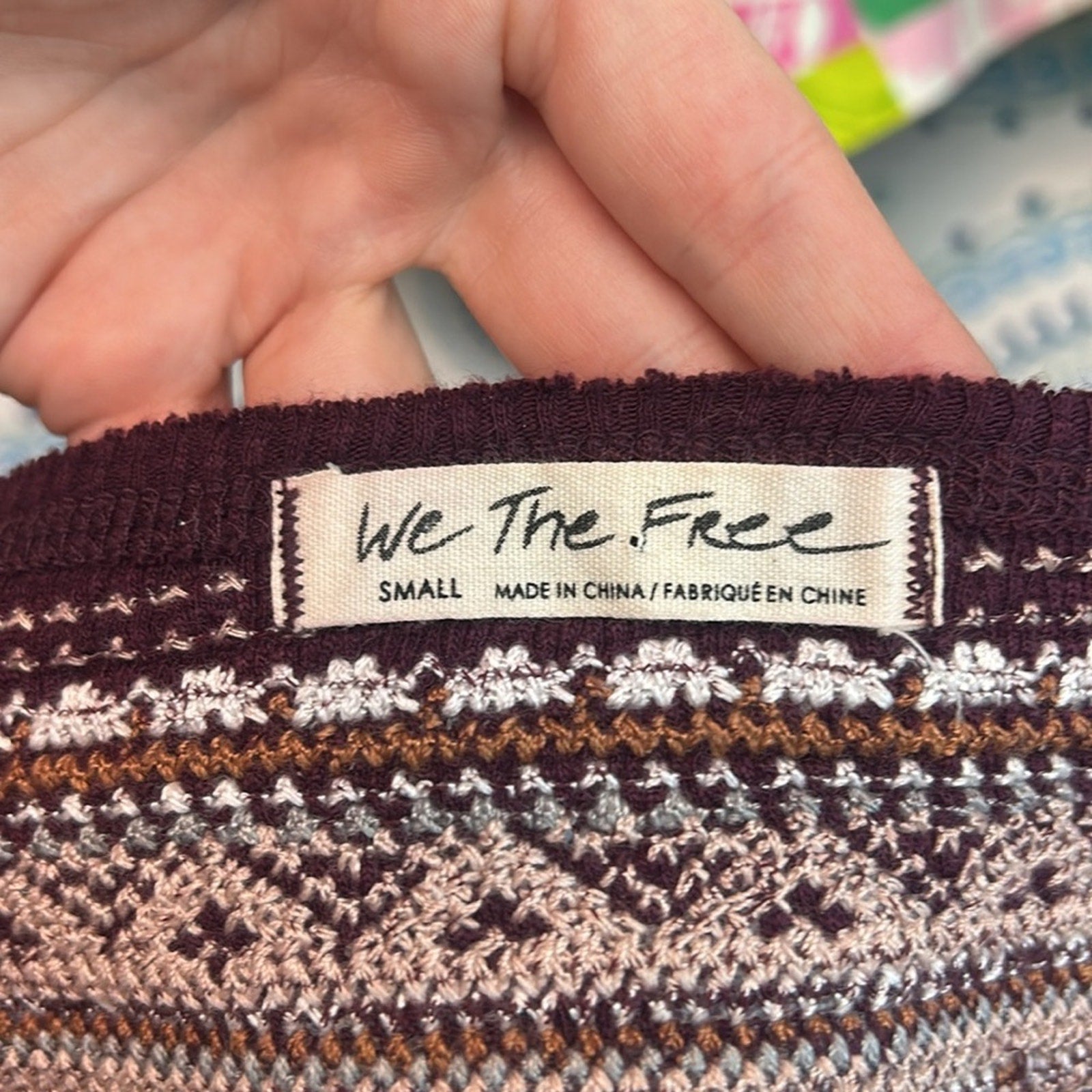 FREE PEOPLE We The Free Fair Isle Purple Embroidered Thermal Top - Size Small