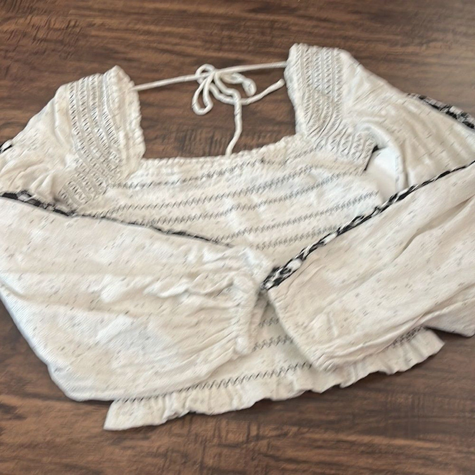 NWOT Free People Maggie Embroidered Top Crochet Long Sleeve Smocked Blouse - S
