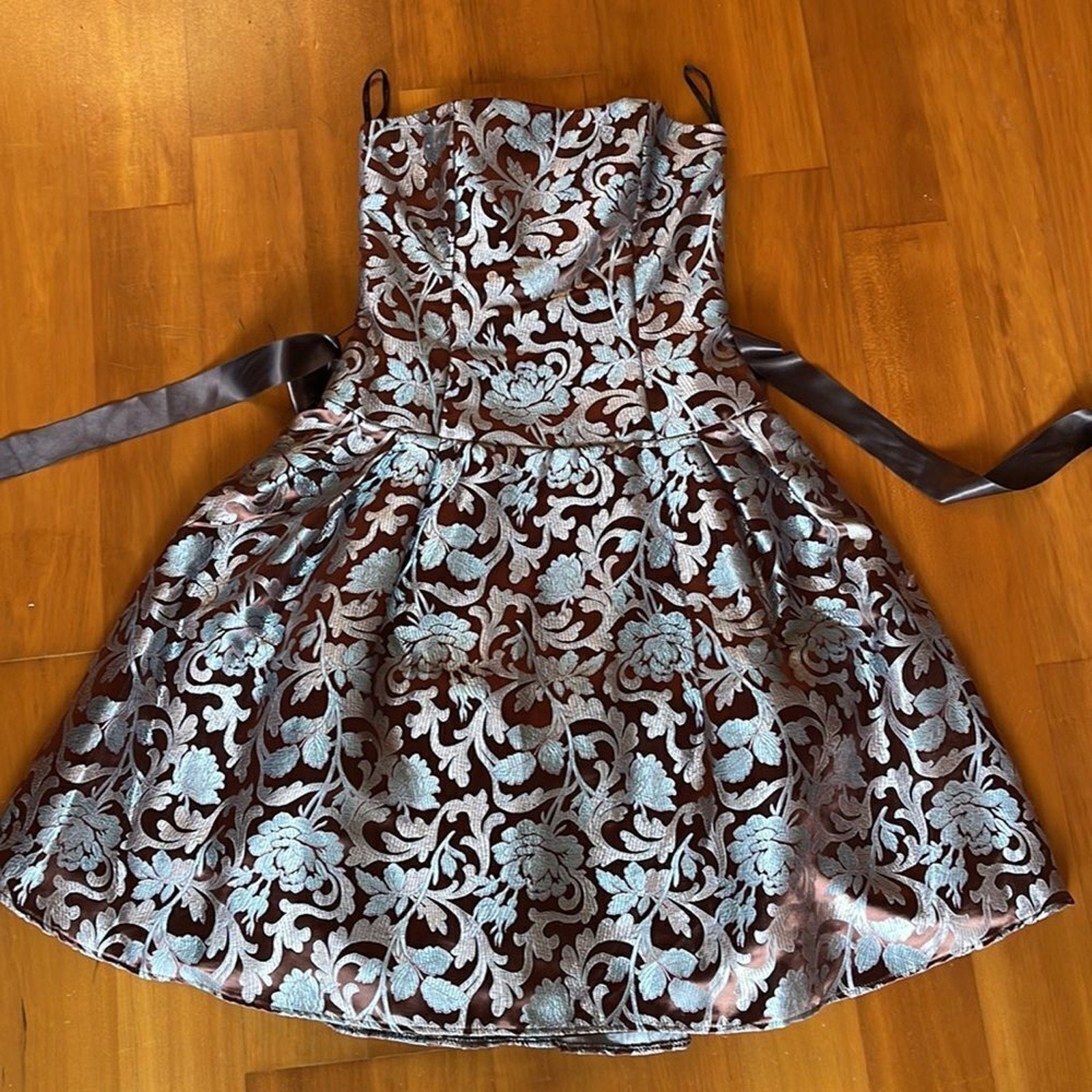 Vintage Jessica McClintock strapless brown metallic dress - size 4