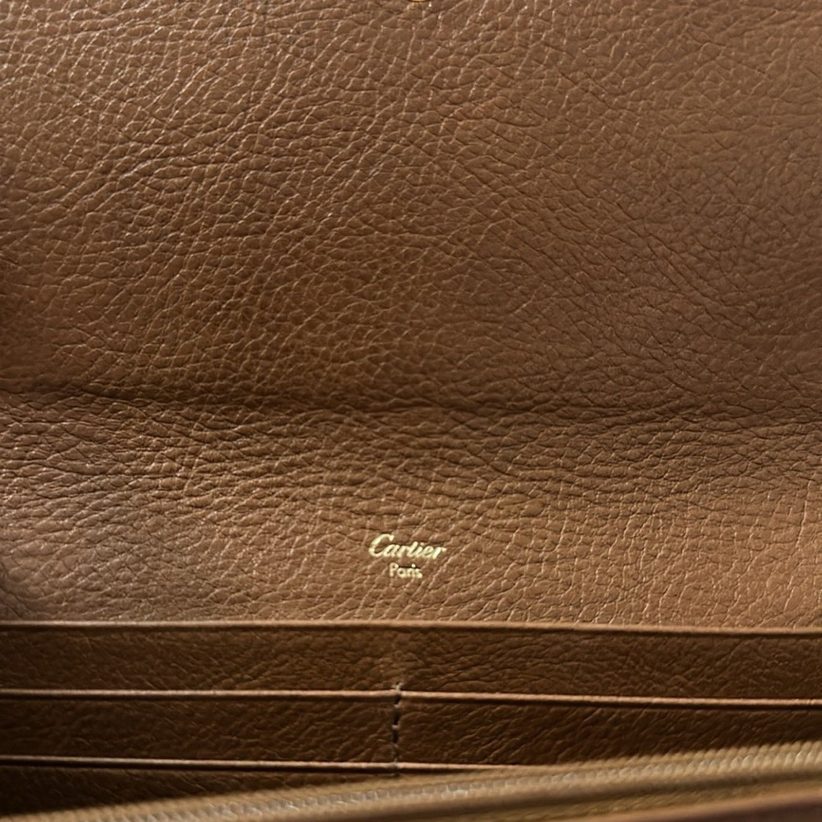 Cartier Marcello Long Wallet Brown Leather Gold Hardware Women's