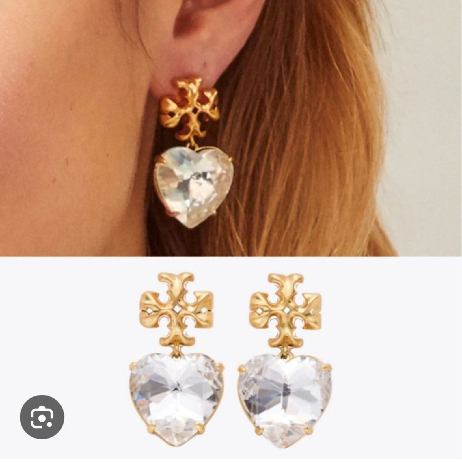 NEW Tory Burch Gold New Roxanne CLEAR Crystal Large Drop Earrings