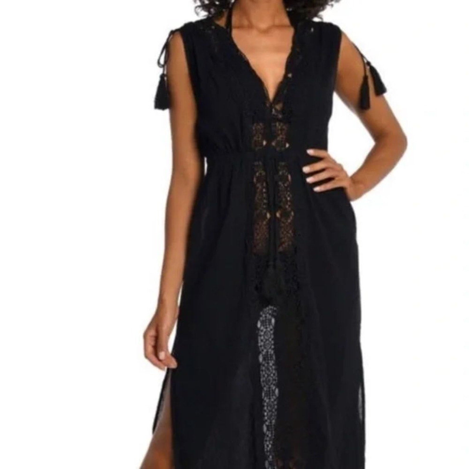 NWT LA BLANCA Island Fare Cotton Crochet Cover Up Midi Dress