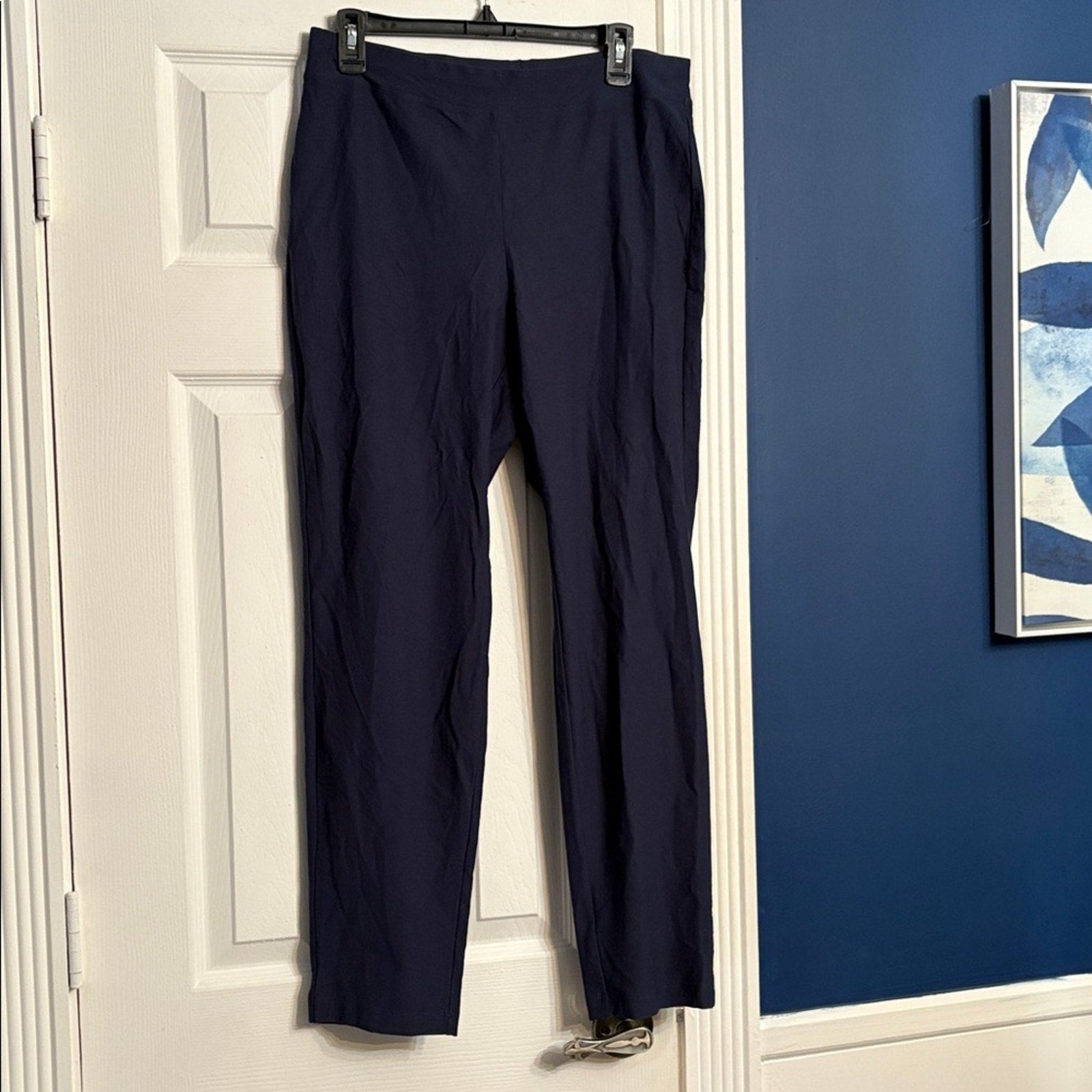 NWT Eileen Fisher Washable Stretch Crepe Slim Ankle Pants Navy Blue -size M