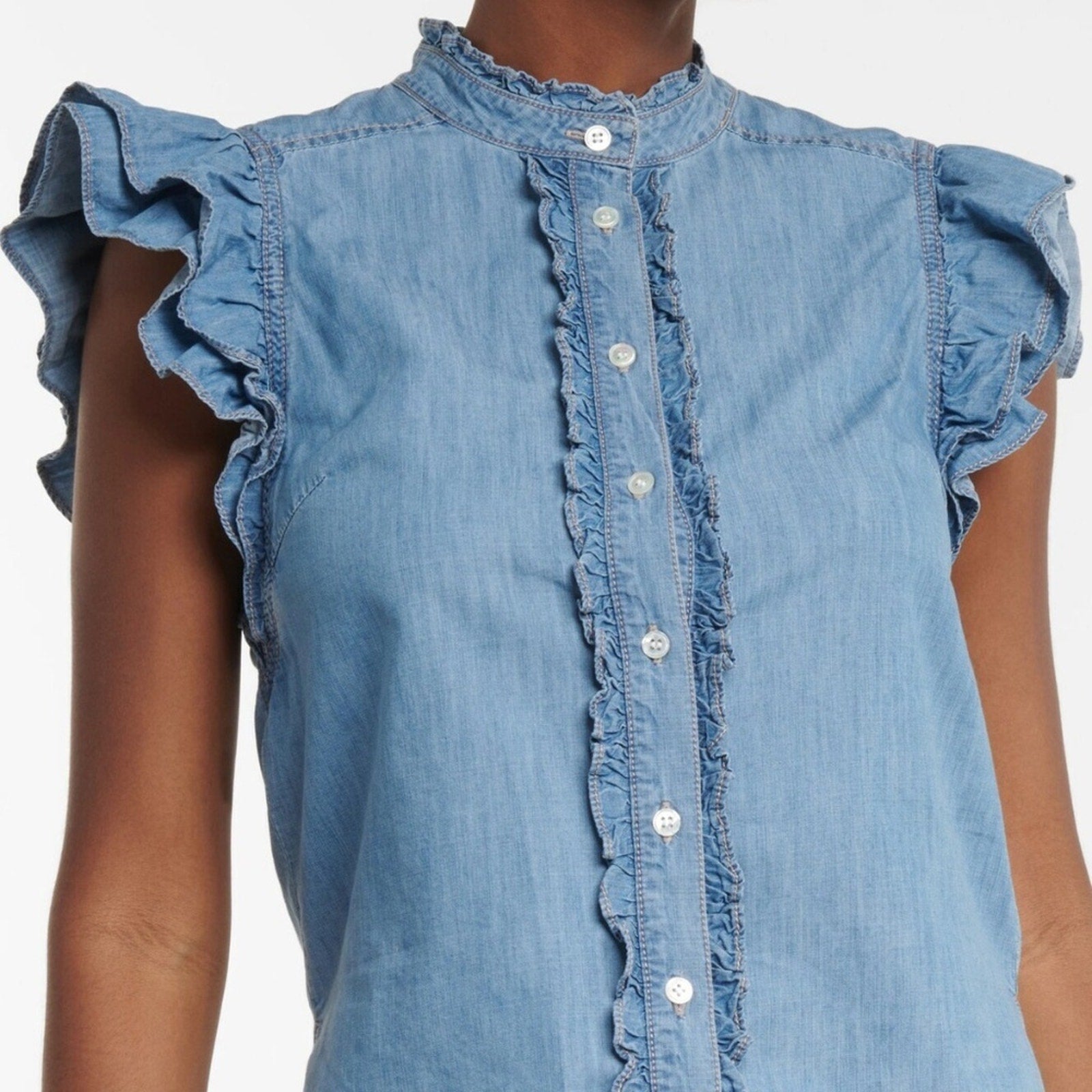 Veronica Beard Tenille ruffle-trimmed denim top - size XS