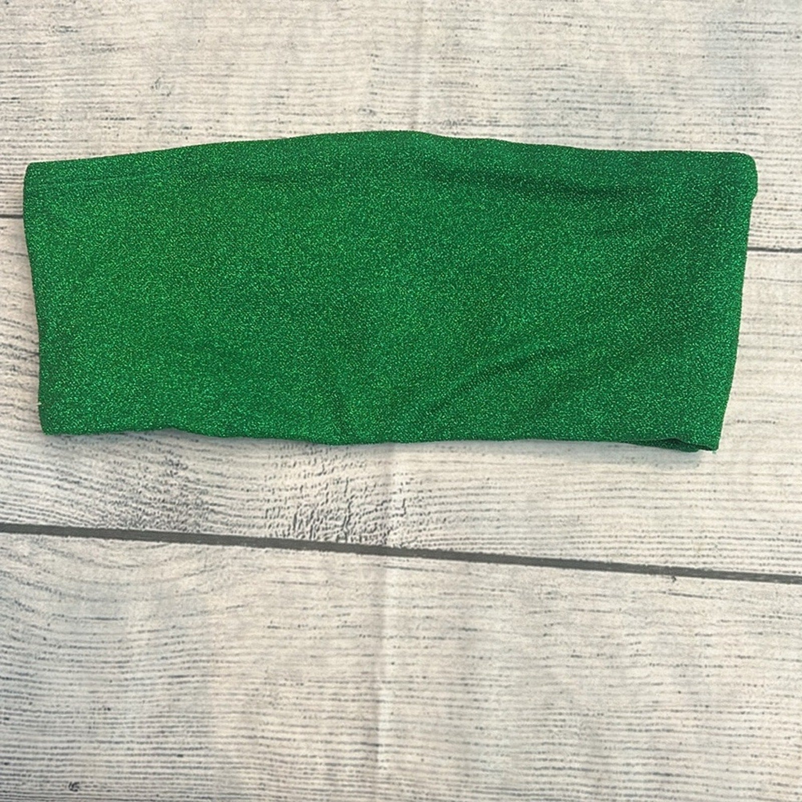 NEW GOOD AMERICAN Sparkle Better Bandeau Bikini Top In Summer Green - size 2 (M)