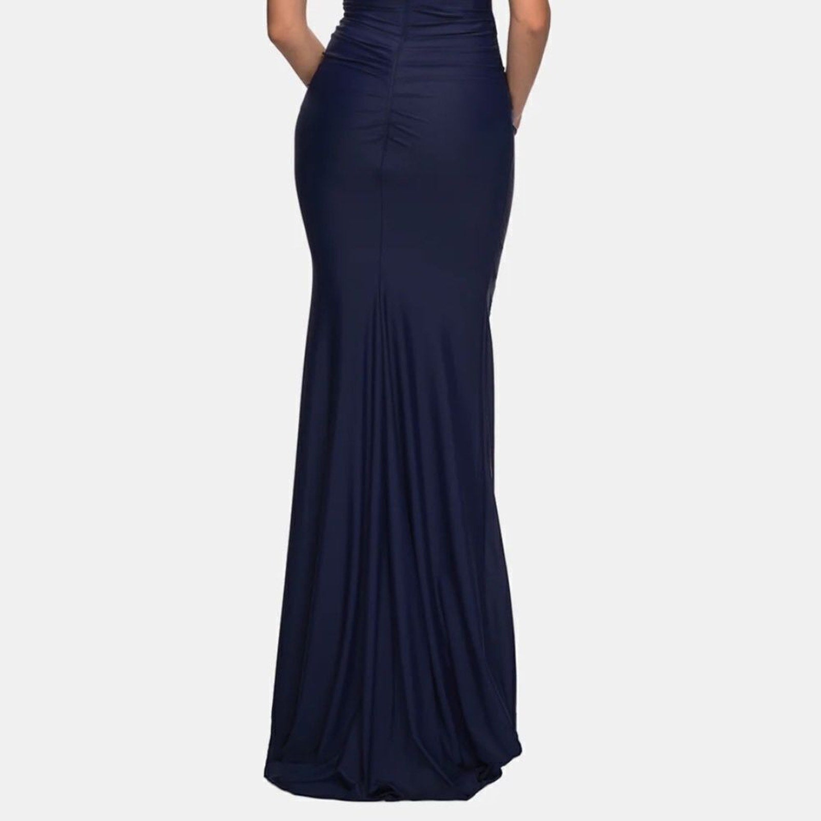 NWT La Femme 30422 Off the Shoulder Elegant Long Evening Gown Navy size 8