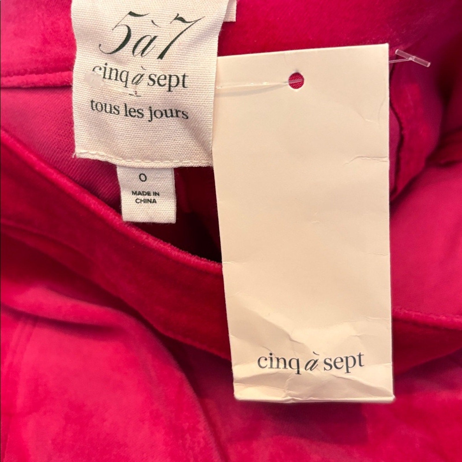 NWT Cinq A Sept Women Pants Lou Pink Tie Velveteen Berry Red Bow - size 0