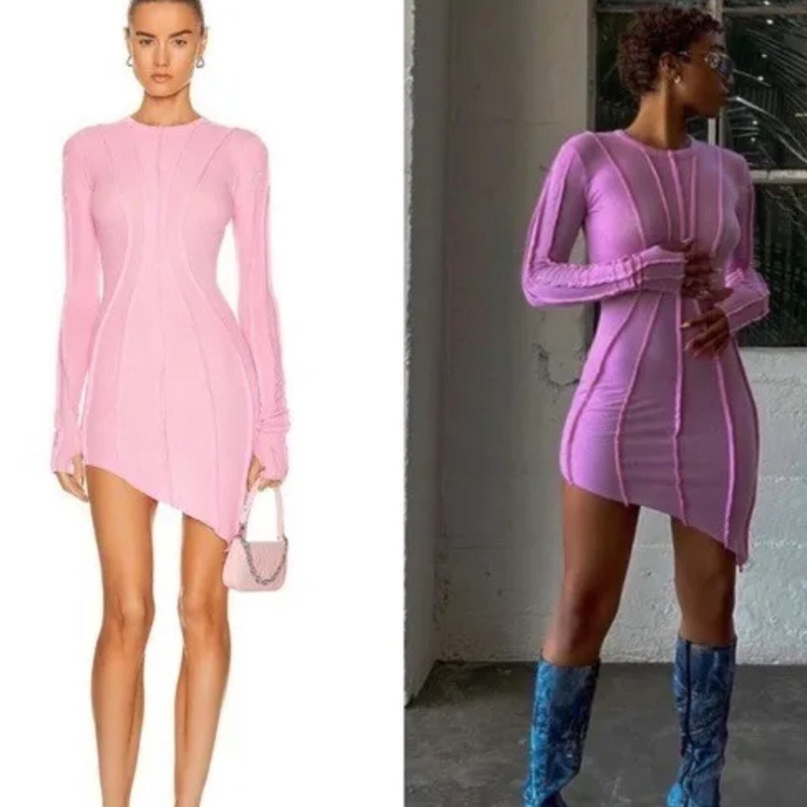 NEW Sami Miro Vintage Women's Asymmetric Long Sleeve Mini Dress in Pink - size M