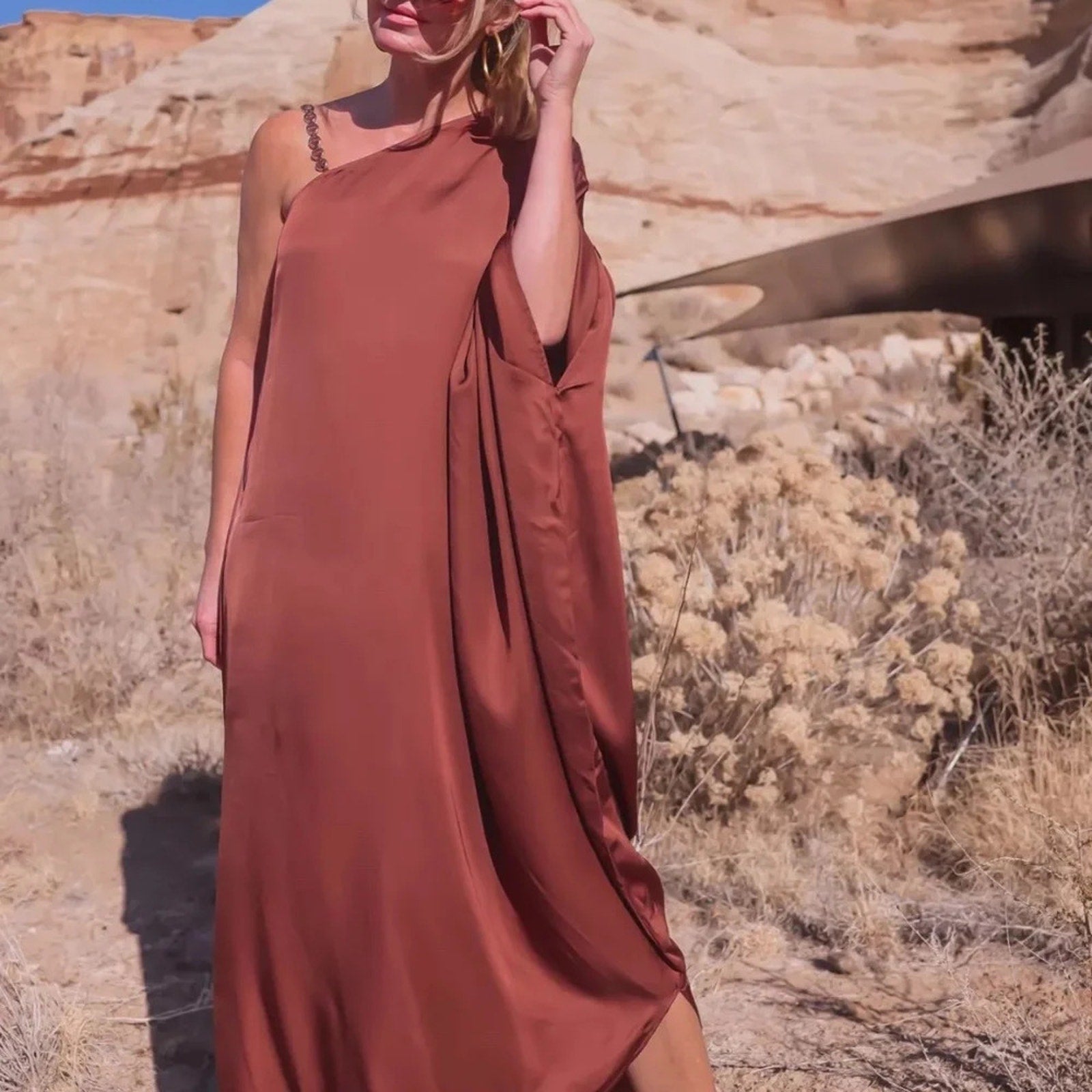 NWT L'AGENCE Kerry Kaftan Dress in Hickory - size Large