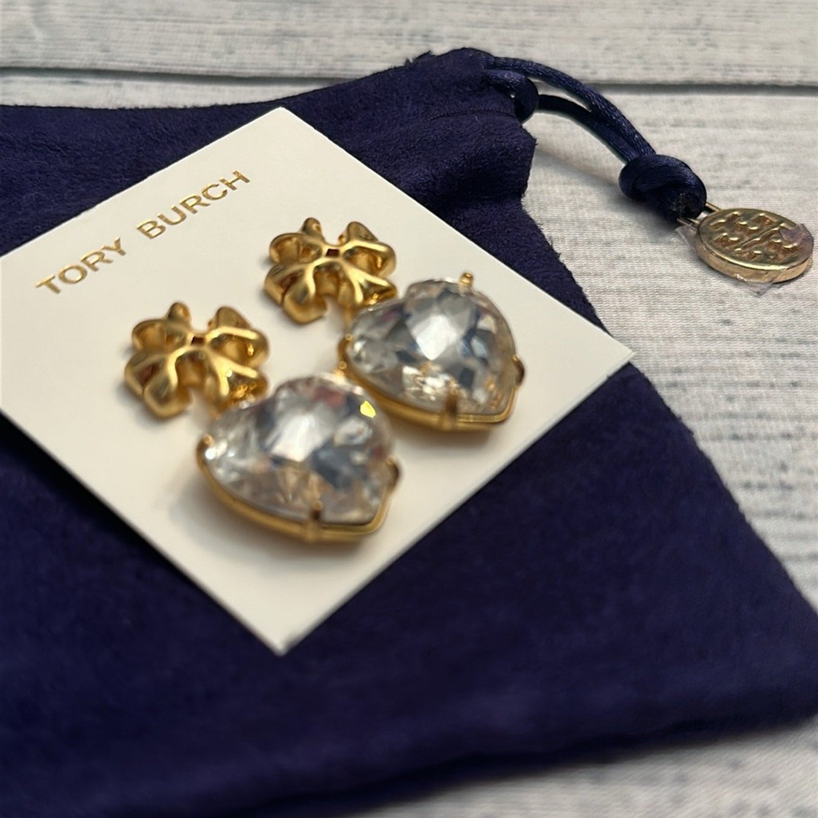 NEW Tory Burch Gold New Roxanne CLEAR Crystal Large Drop Earrings