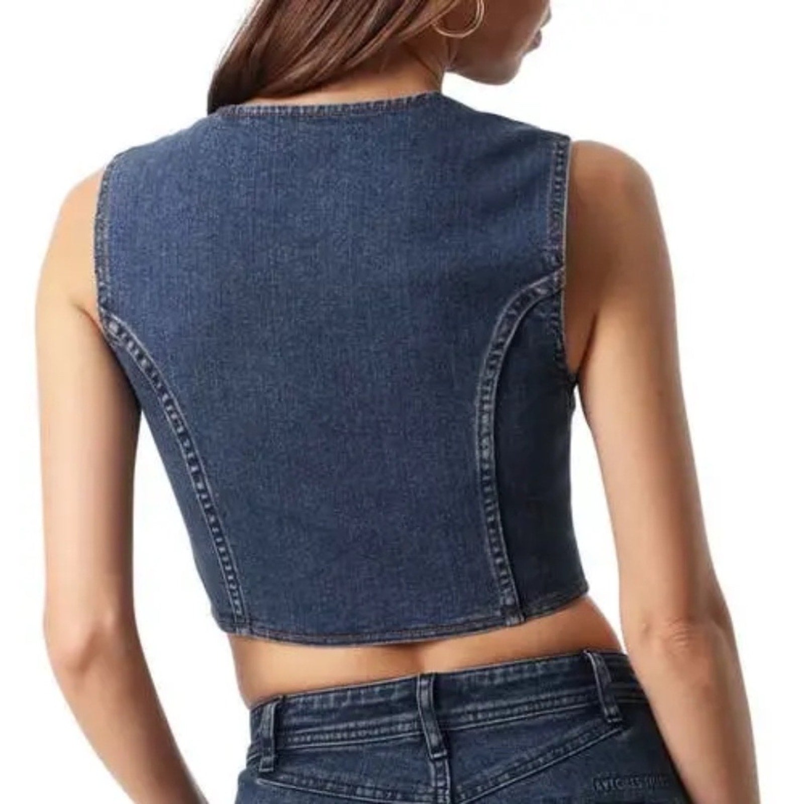 NWT avec Les Filles Denim Corset Crop Top Prado - size Small