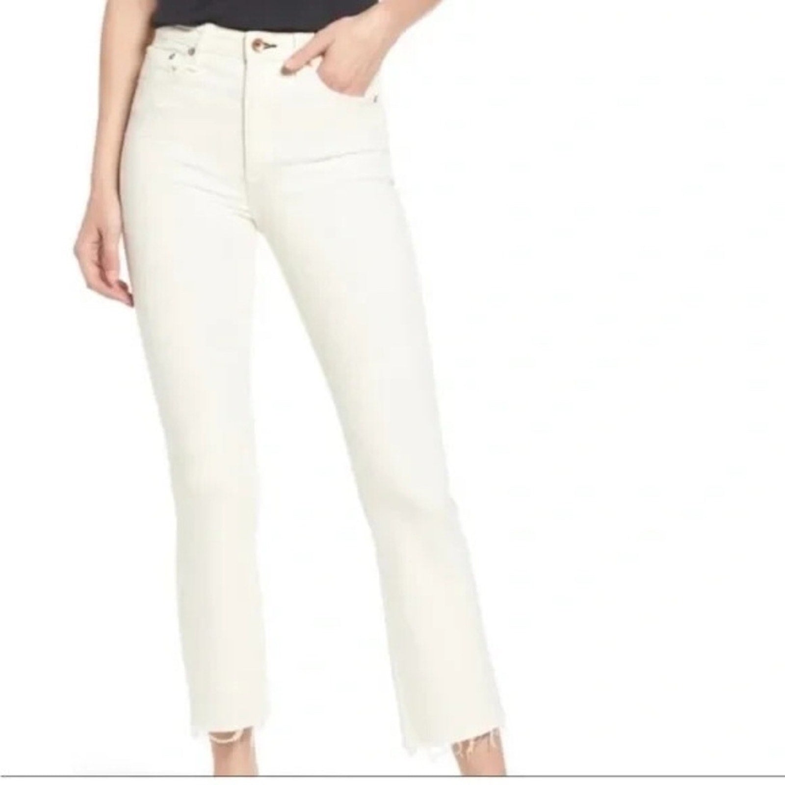 NWT Rag & Bone Nina High Waisted Raw Hem Ankle Flare Jeans Natural Ecru Size 30