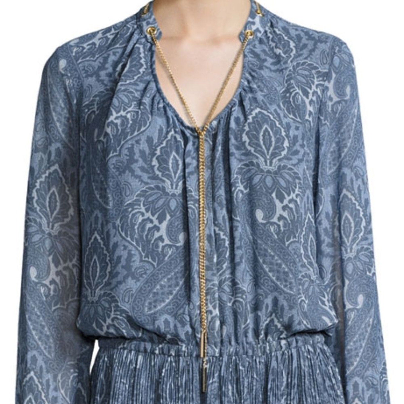EUC Michael Kors DEVONSHIRE PLEAT DRESS IN MONTEREY BLUE - size XS