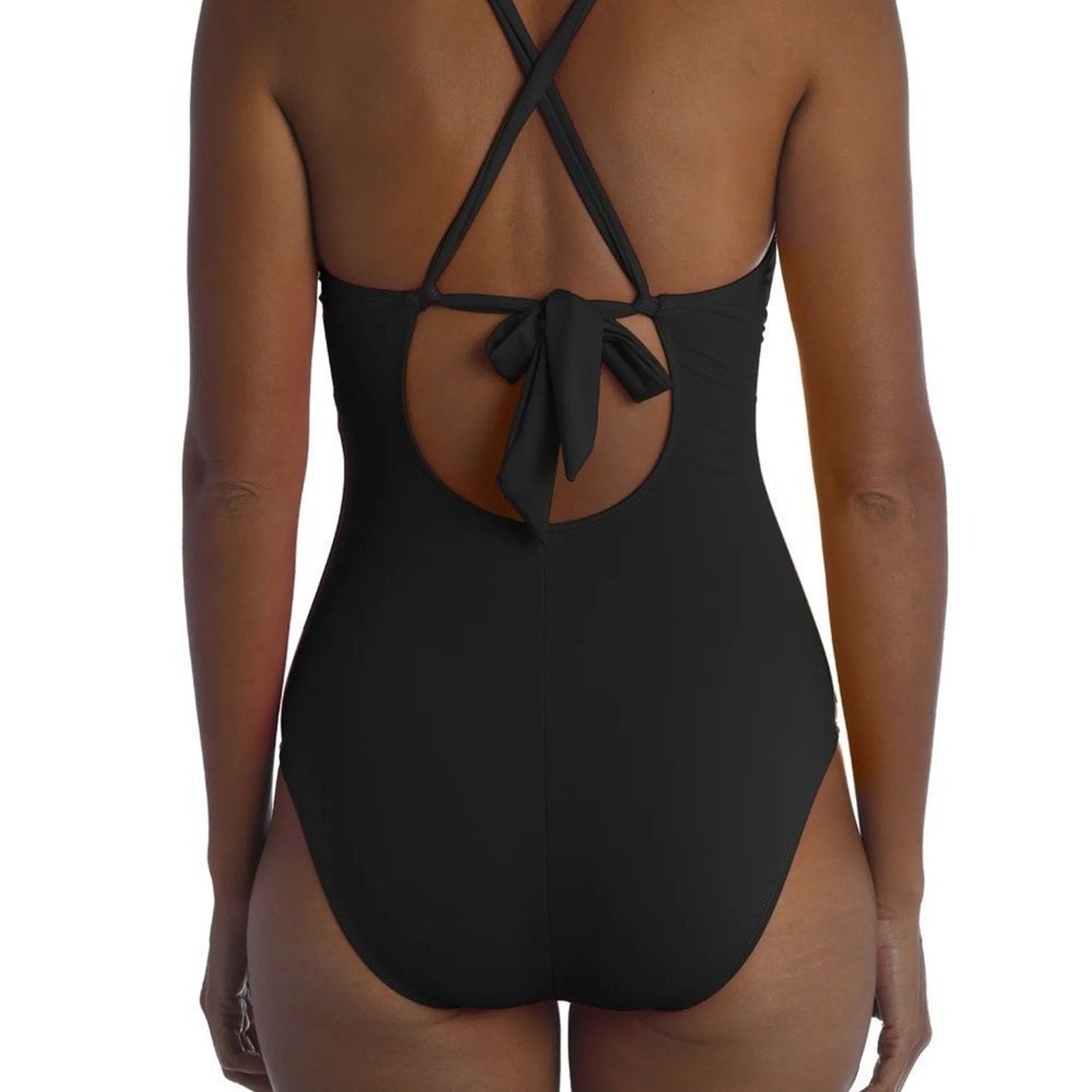 NEW La Blanca Island Goddess High Neck Keyhole One Piece - Black - size 10