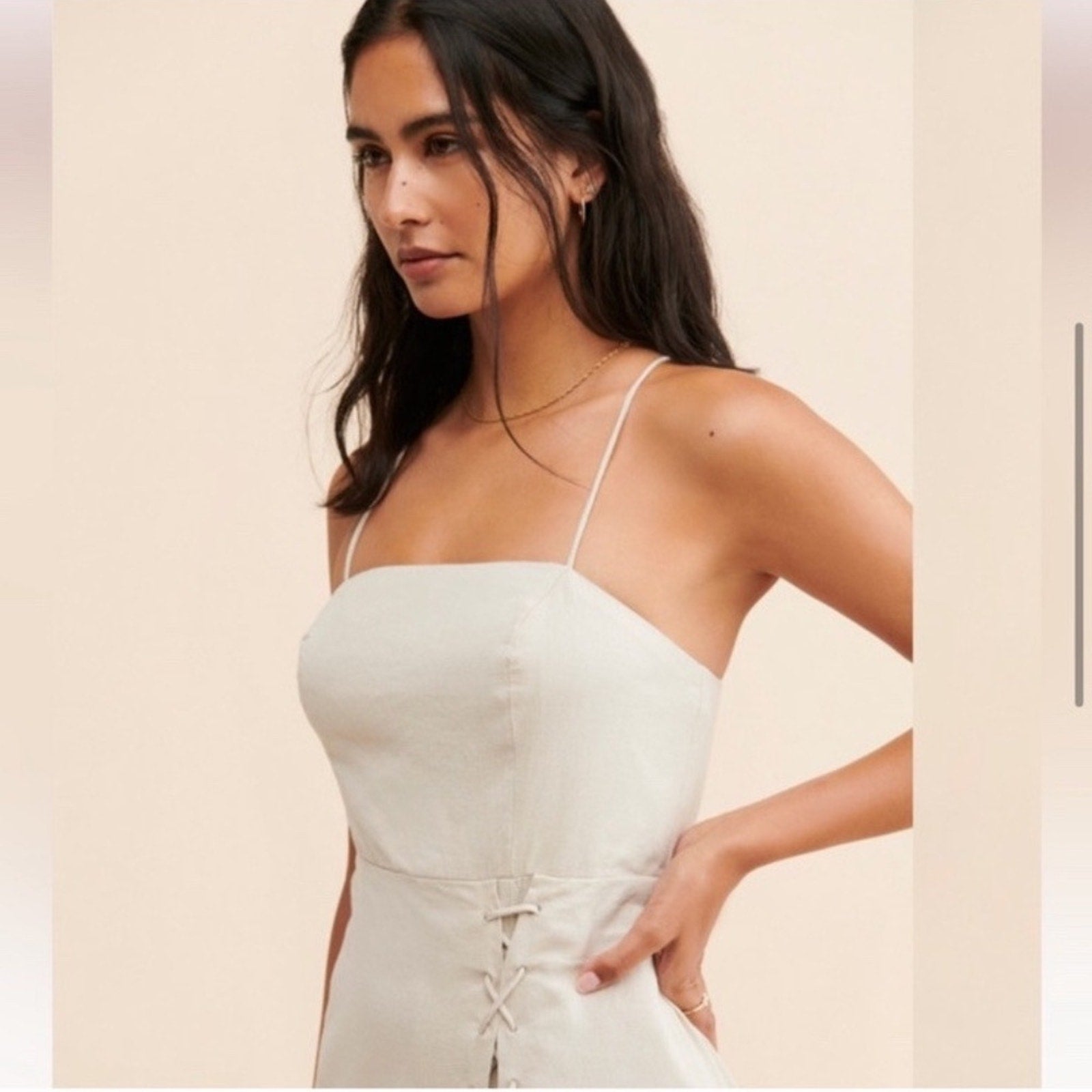 NWT Free People Francesca Midi Dress Ocean Pearl Ivory Linen size Small $108