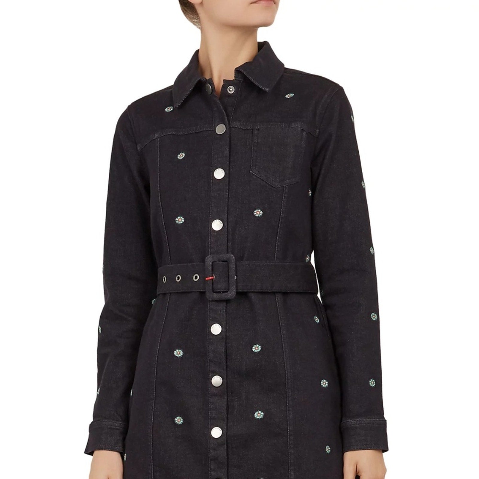 Ted Baker Rosarie Embroidered Denim Dress - size 12 (size 5)