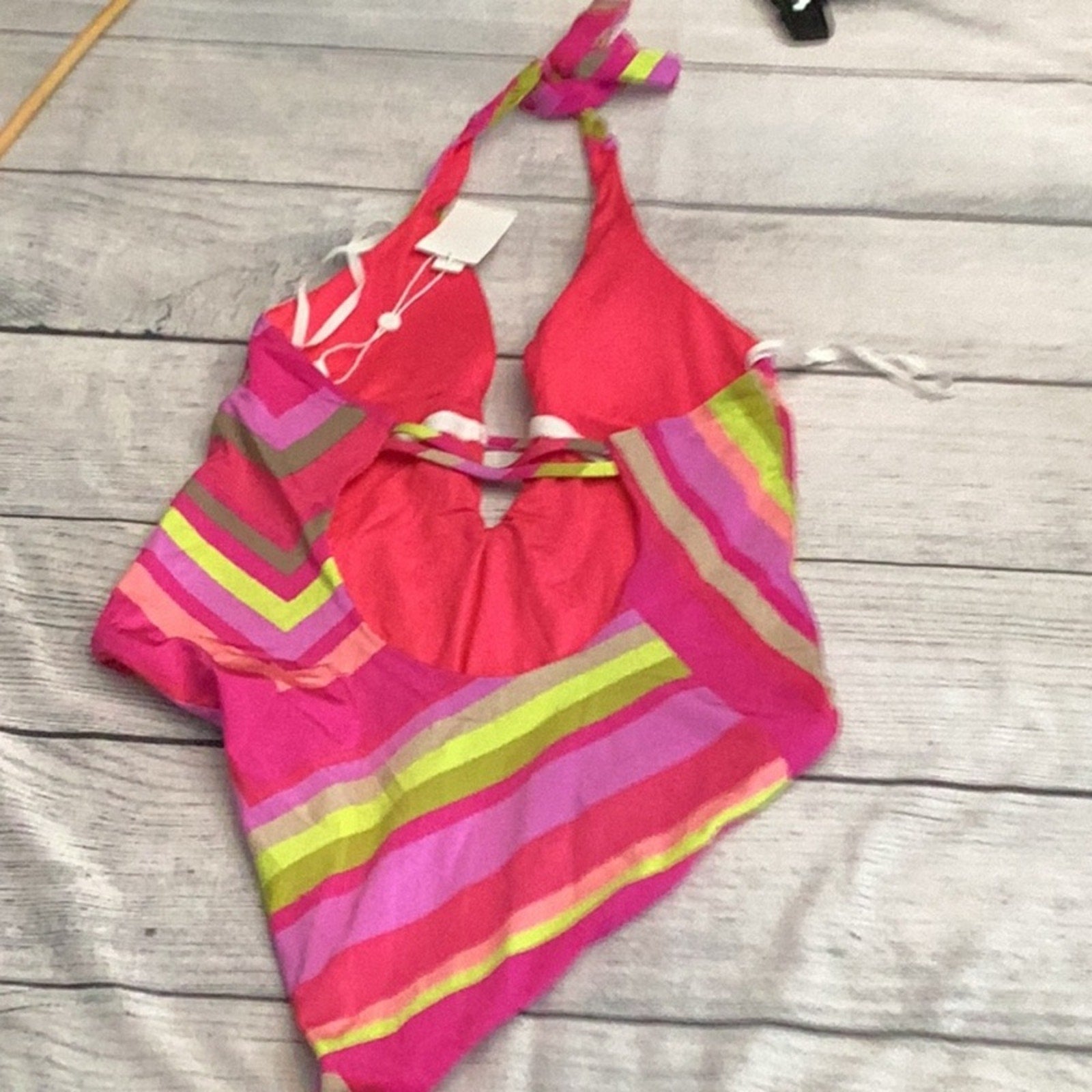 NWT Trina Turk Waltz Plunge Halter Strappy One Piece Swimsuit - size 10