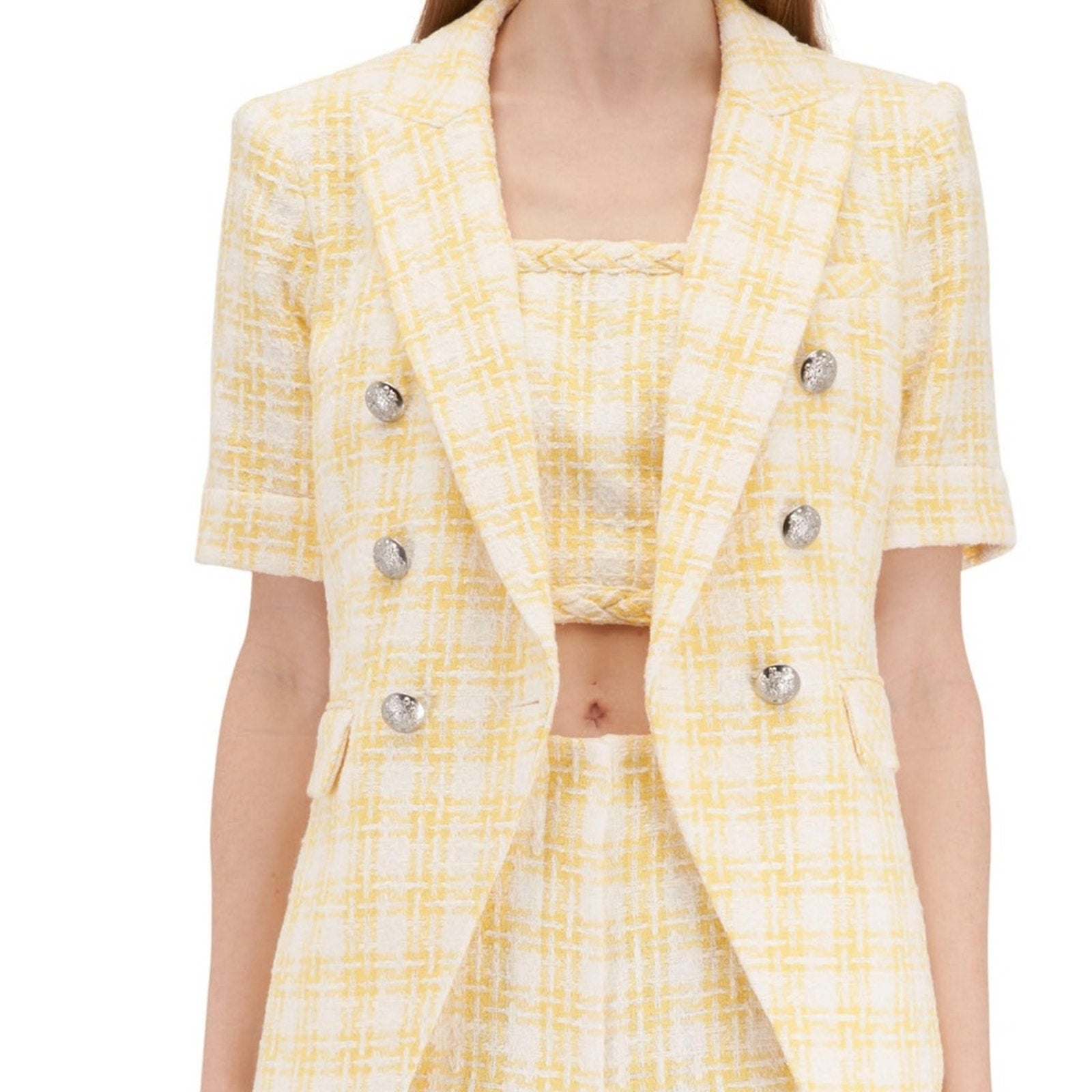 NWT Veronica Beard - Jenny Pale Yellow Tweed Dickey Jacket - size 10