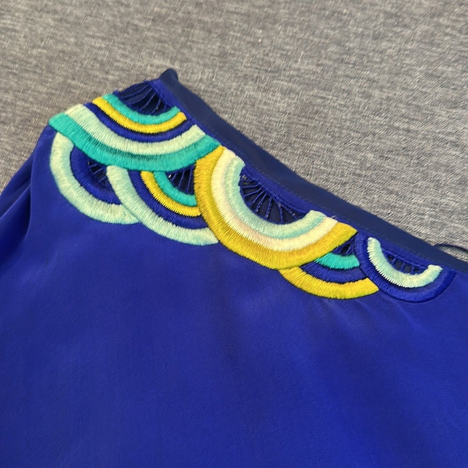 Trina Turk Santa Cruz Silk Sun Dress One Shoulder Embroidered Blue - size 6