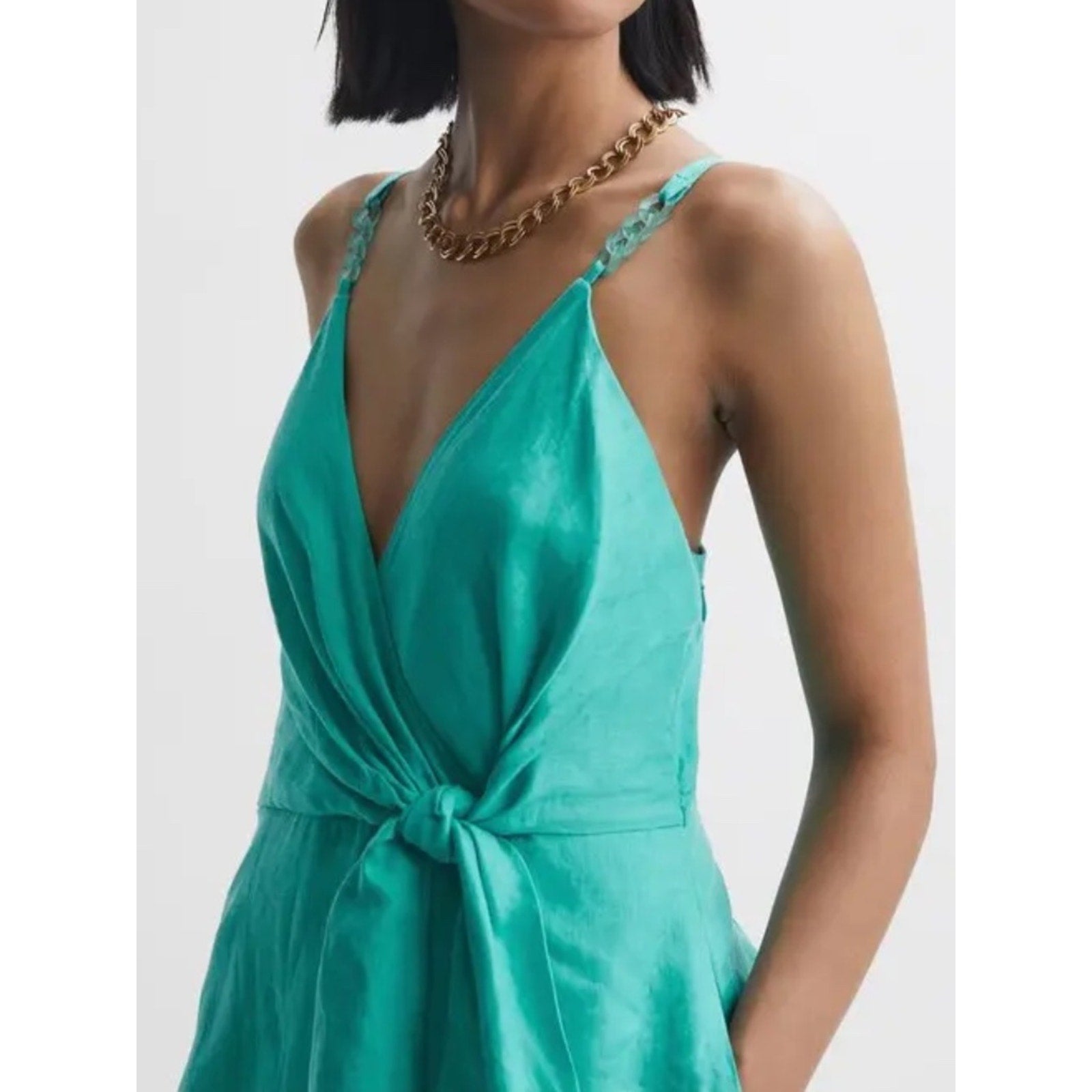 REISS Esme Linen Side Tie Midi Dress - size 8