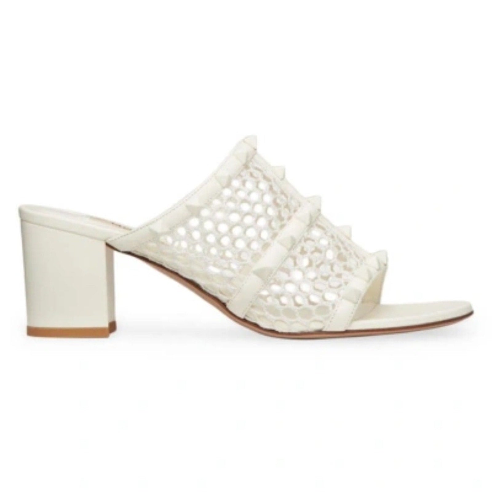 NEW VALENTINO WOMEN'S ROCKSTUD MESH SLIDER SANDALS 60MM IN IVORY - size 38 (8)