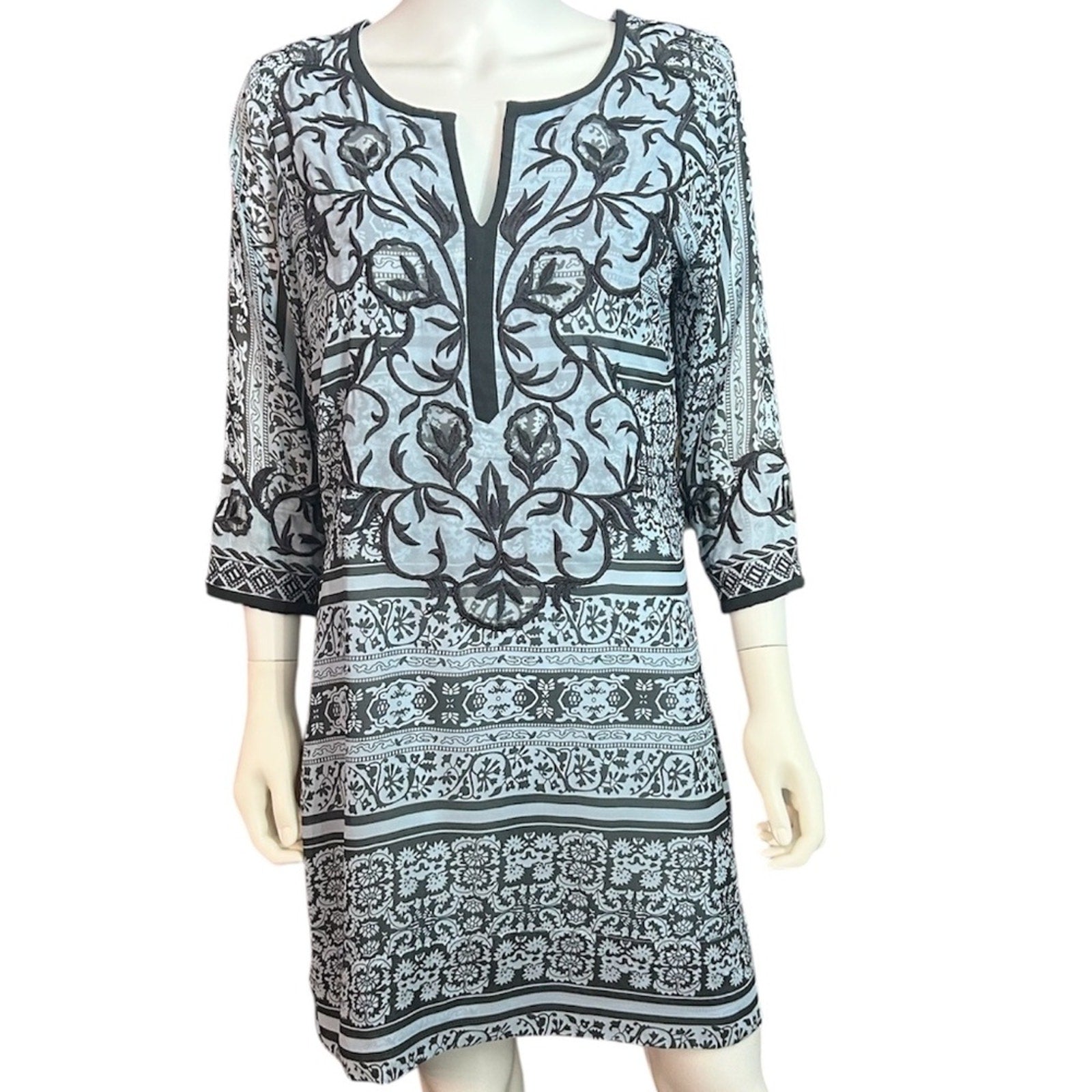 Gretchen Scott blue Embroidered Patchwork Swing Dress - size small