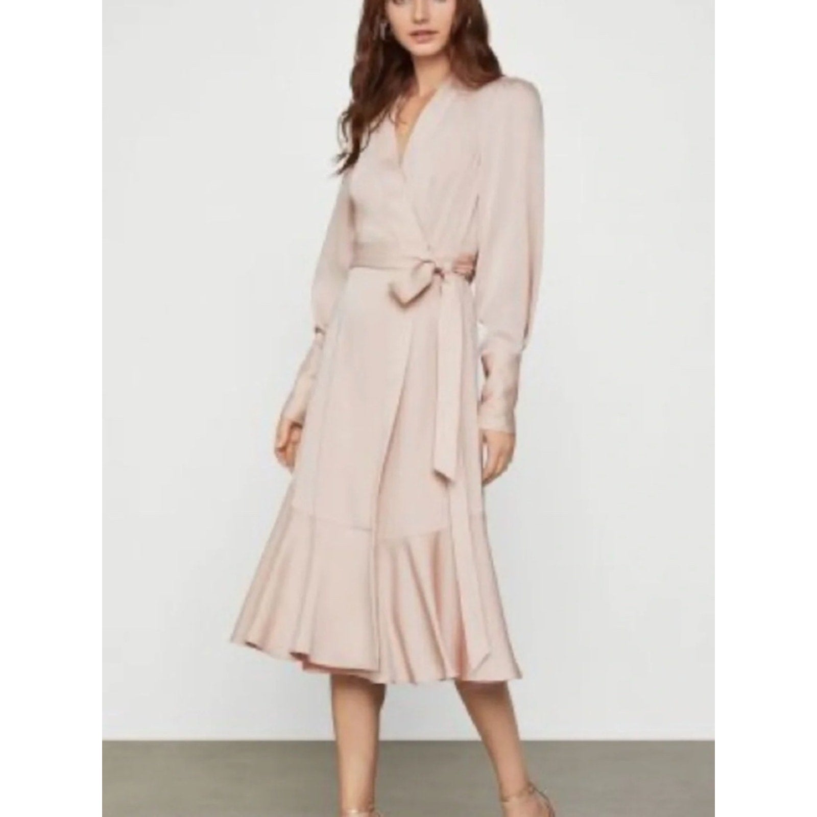 BCBG MaxAzaria Wrap Midi Dress in Bare Pink - M 🌟