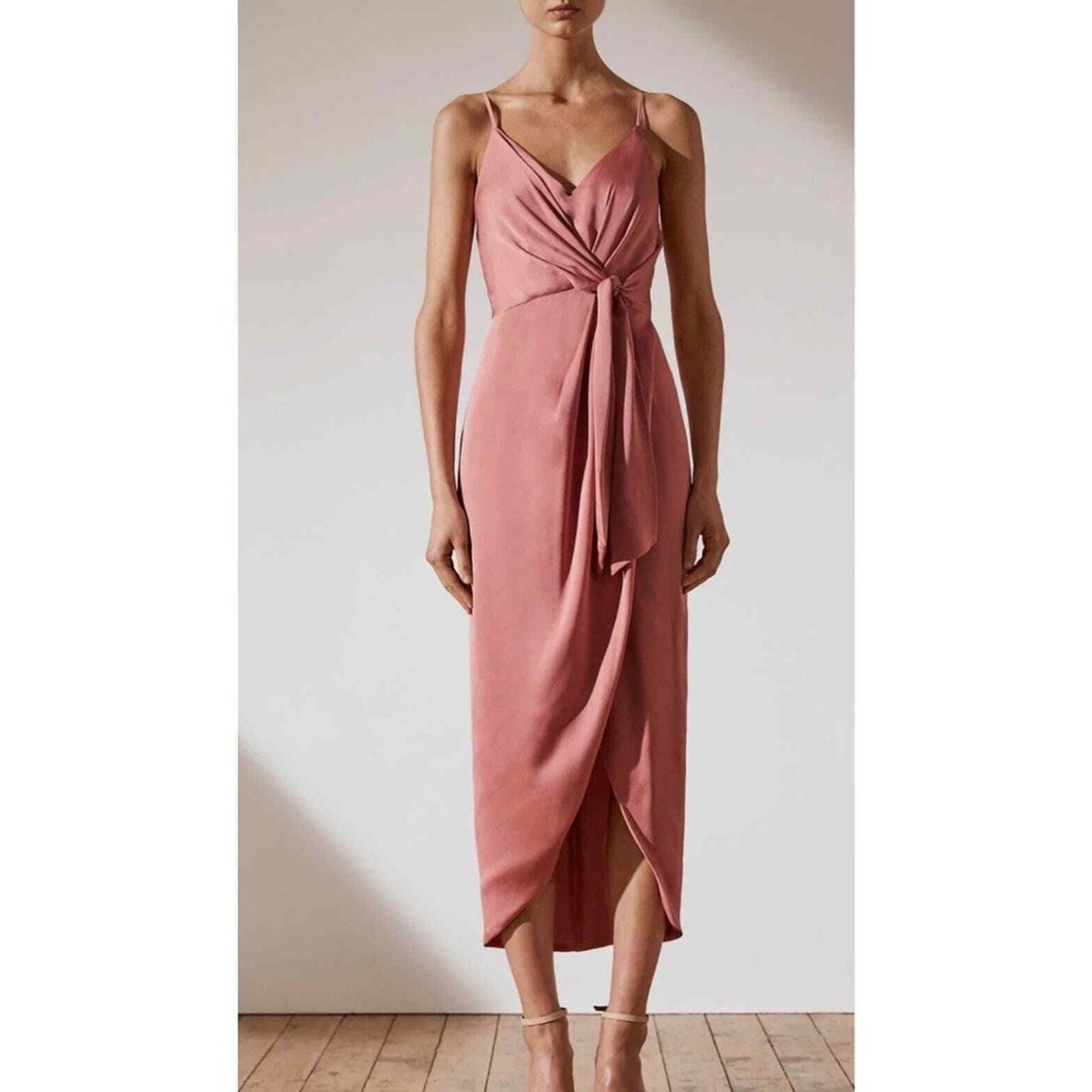 NWT Shona Joy Luxe Tie Front Cocktail Dress in Rose - size 14