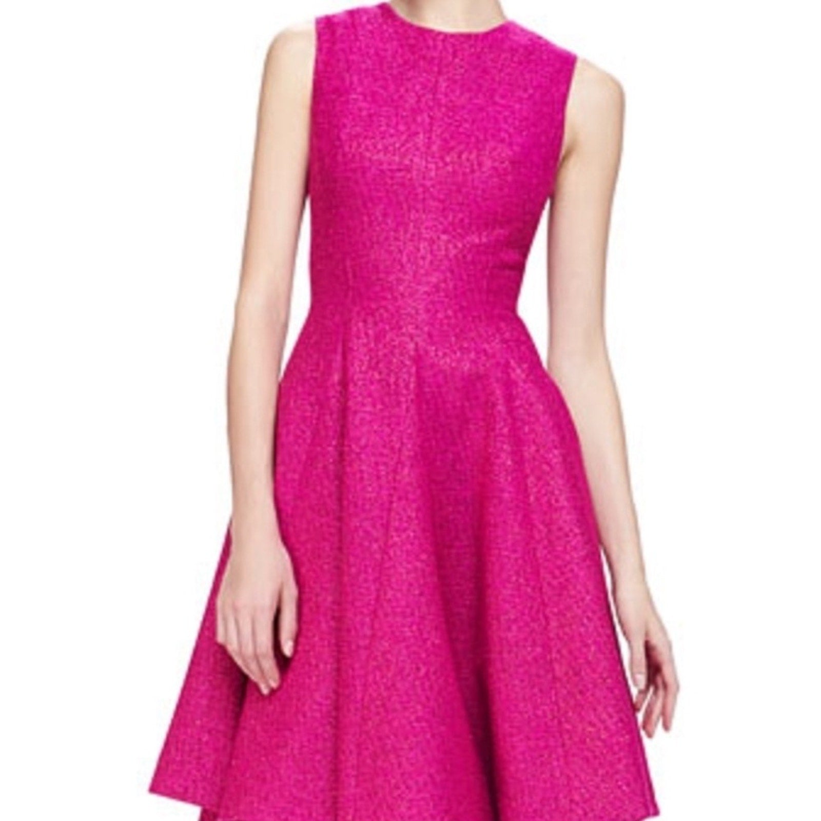 LELA ROSE Sleeveless Shimmery Tweed Flared Pink Dress $1595 - Size 2