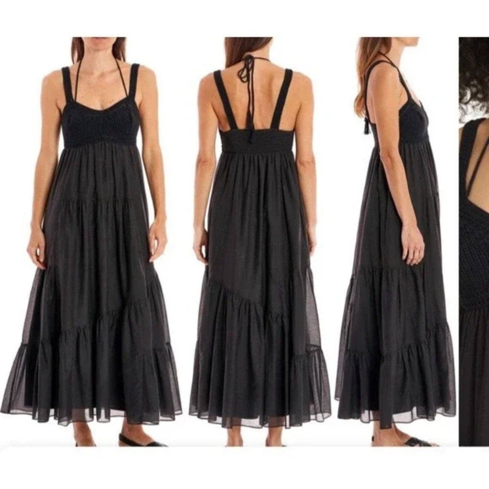 NEW La Ligne Jane Black Crochet Bodice Cotton & Silk Maxi Sundress - size M