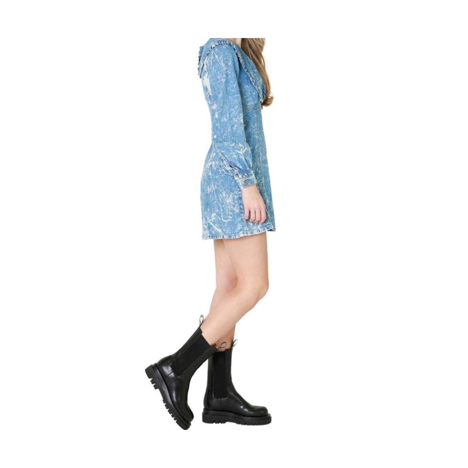 Ganni Women's Acid Wash Denim Mini Dress with Collar - size 40 (large)